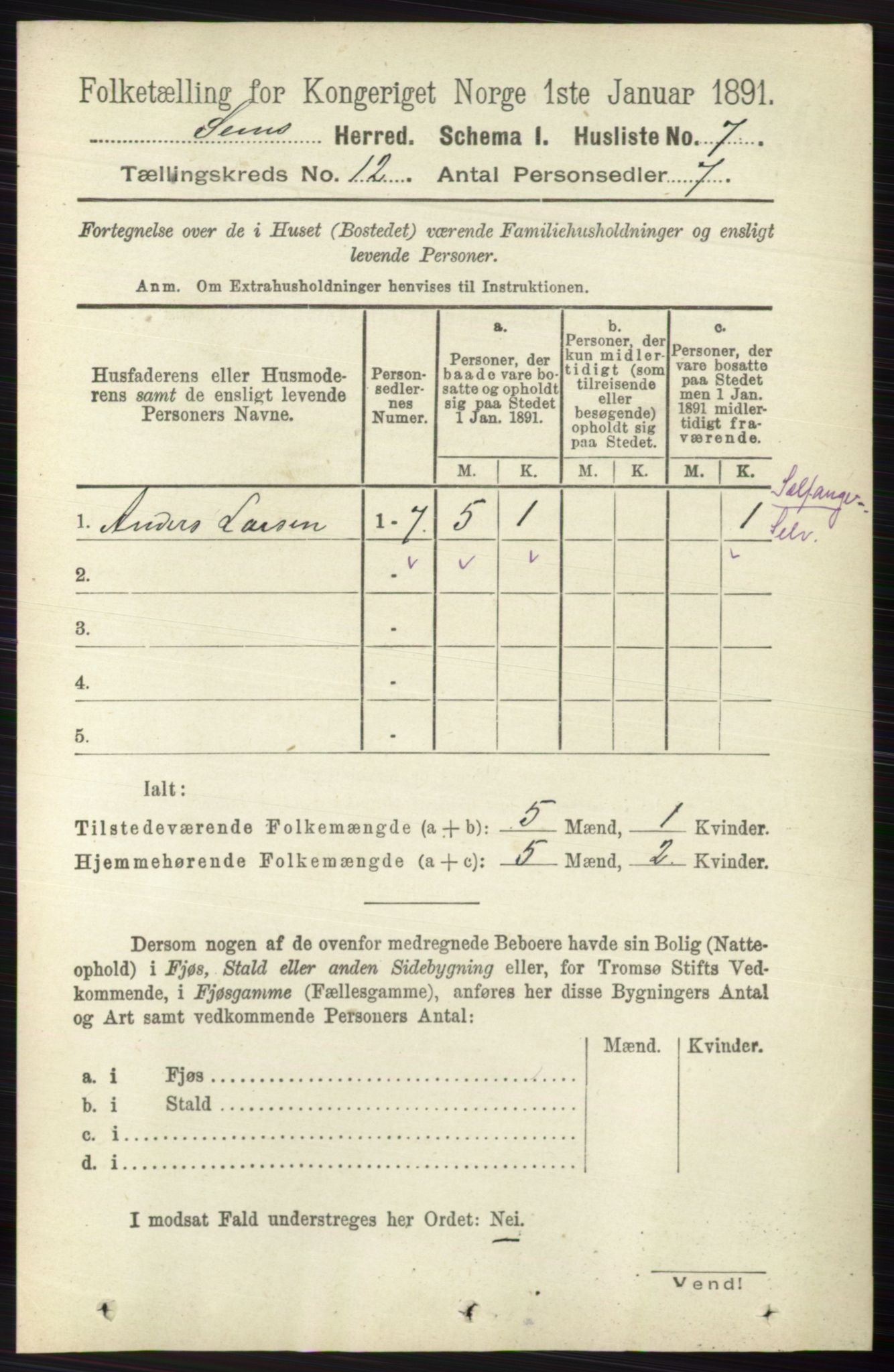 RA, 1891 census for 0721 Sem, 1891, p. 5674