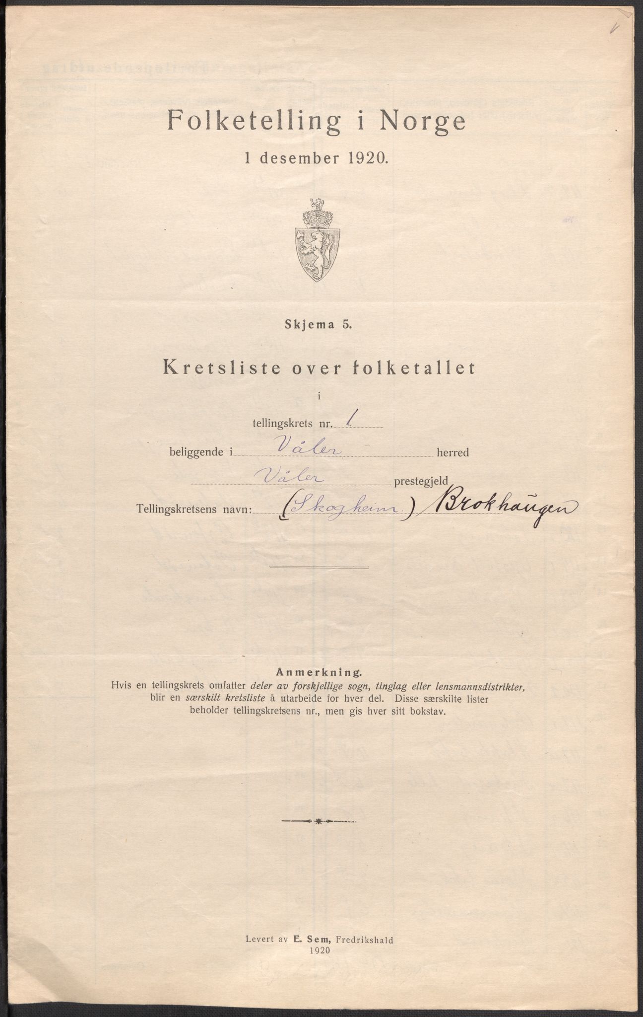 SAO, 1920 census for Våler, 1920, p. 11