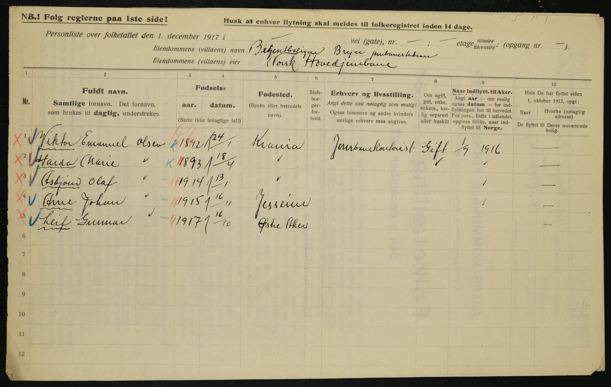 OBA, Municipal Census 1917 for Aker, 1917, p. 23828