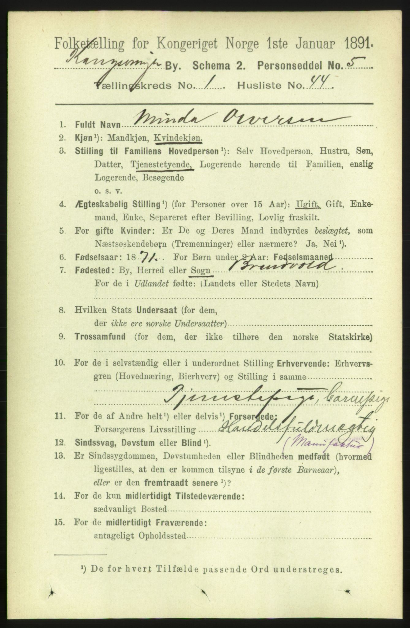 RA, 1891 census for 0402 Kongsvinger, 1891, p. 751