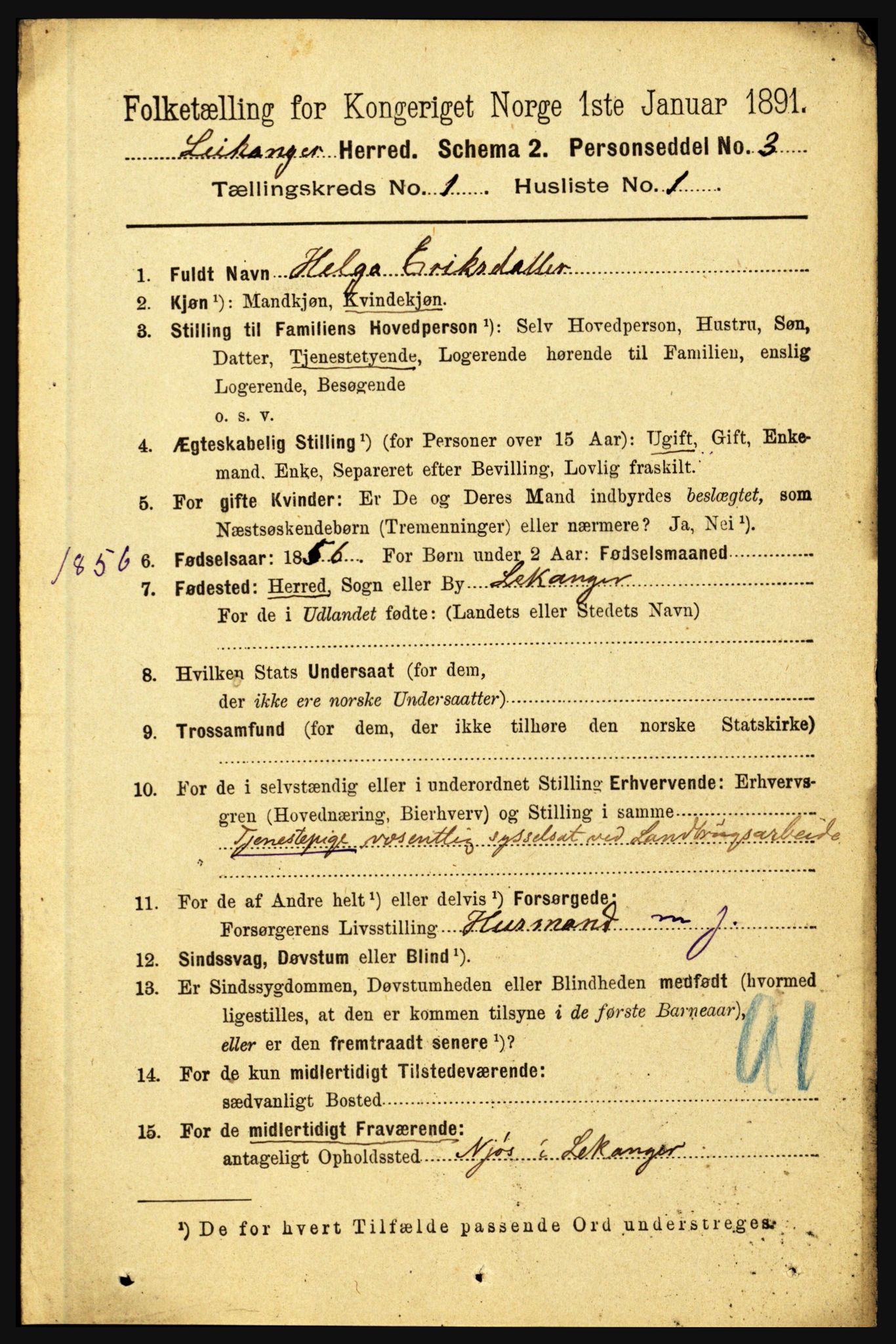 RA, 1891 census for 1419 Leikanger, 1891, p. 56