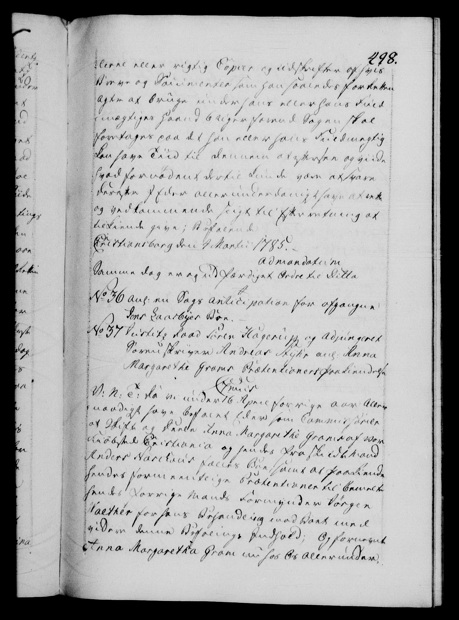 Danske Kanselli 1572-1799, AV/RA-EA-3023/F/Fc/Fca/Fcab/L0043: Norske tegnelser, 1782-1786, p. 498a
