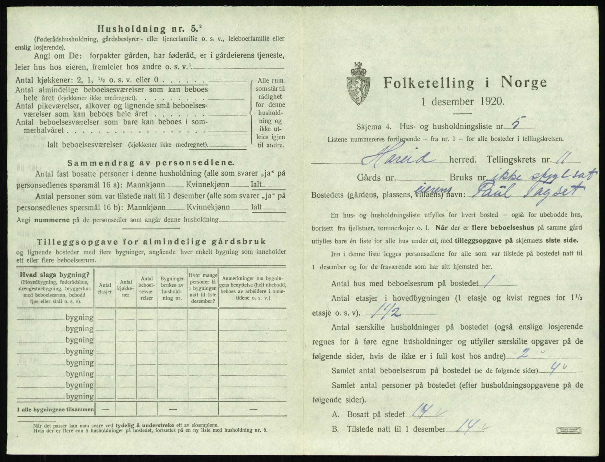 SAT, 1920 census for Hareid, 1920, p. 549