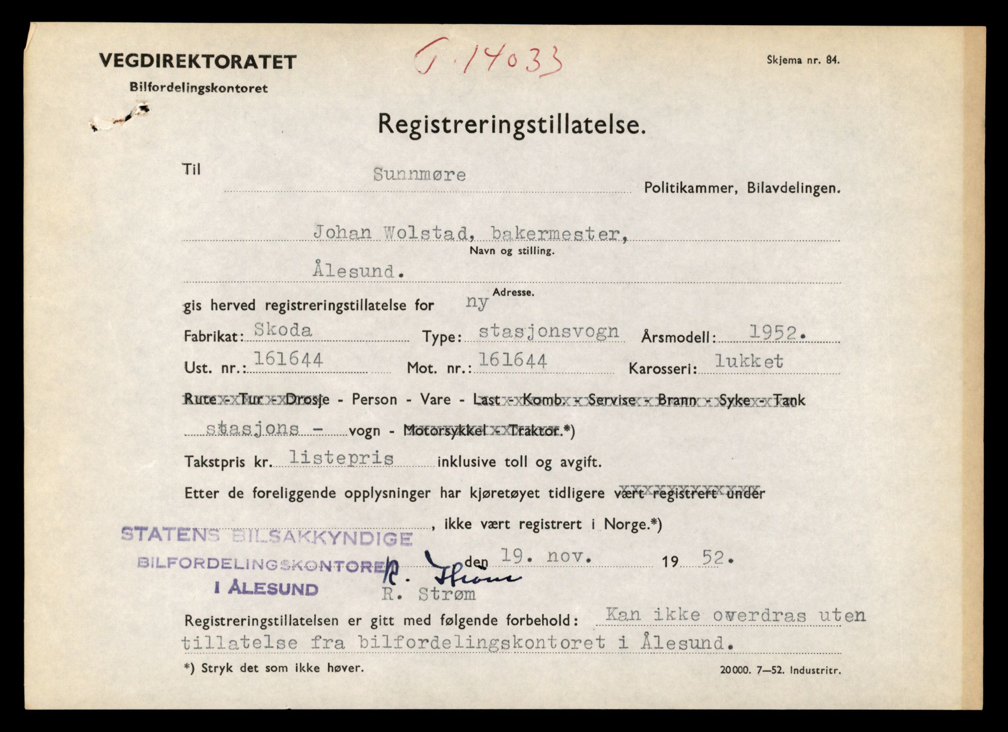 Møre og Romsdal vegkontor - Ålesund trafikkstasjon, AV/SAT-A-4099/F/Fe/L0042: Registreringskort for kjøretøy T 13906 - T 14079, 1927-1998, p. 2003