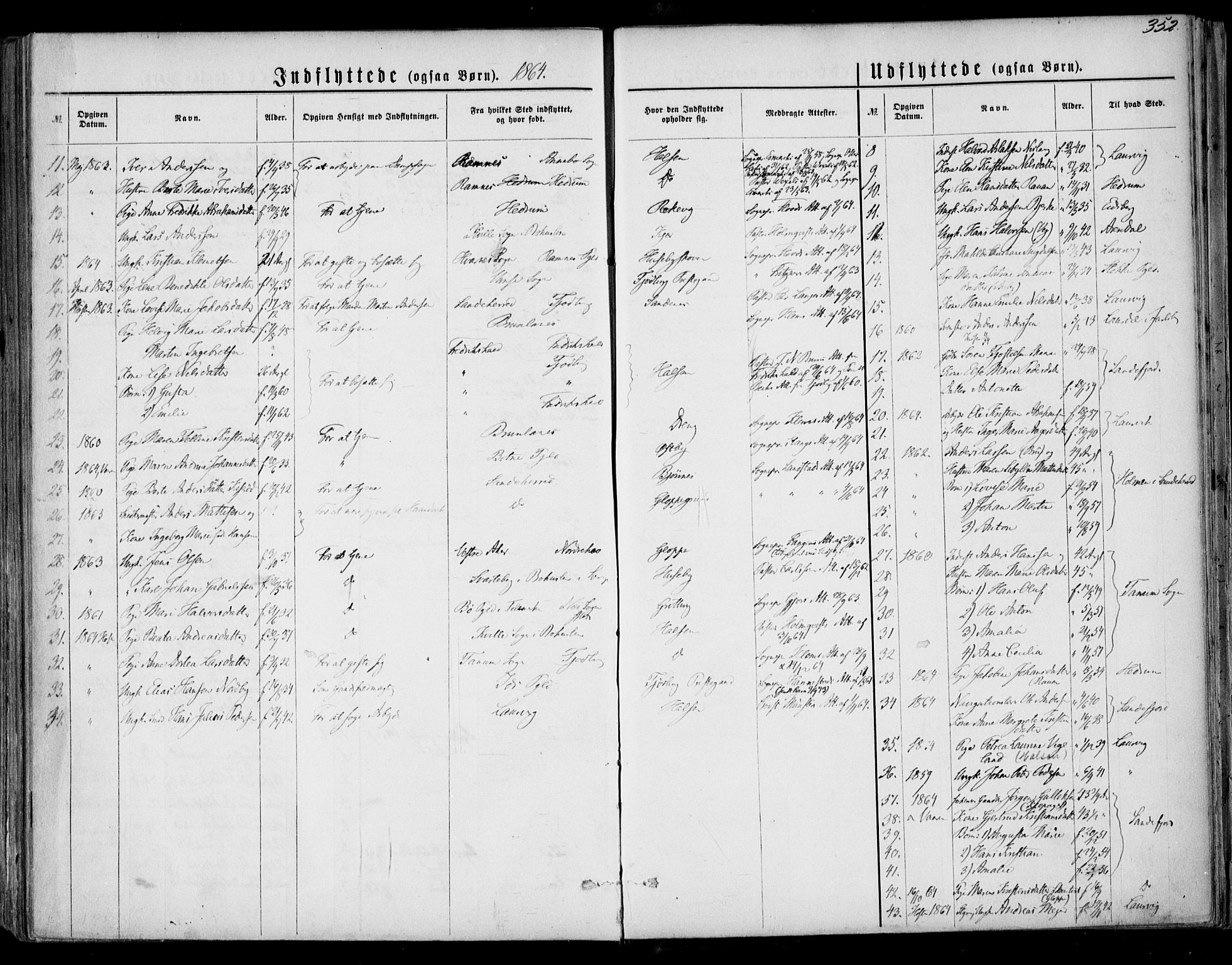 Tjølling kirkebøker, SAKO/A-60/F/Fa/L0007: Parish register (official) no. 7, 1860-1876, p. 352