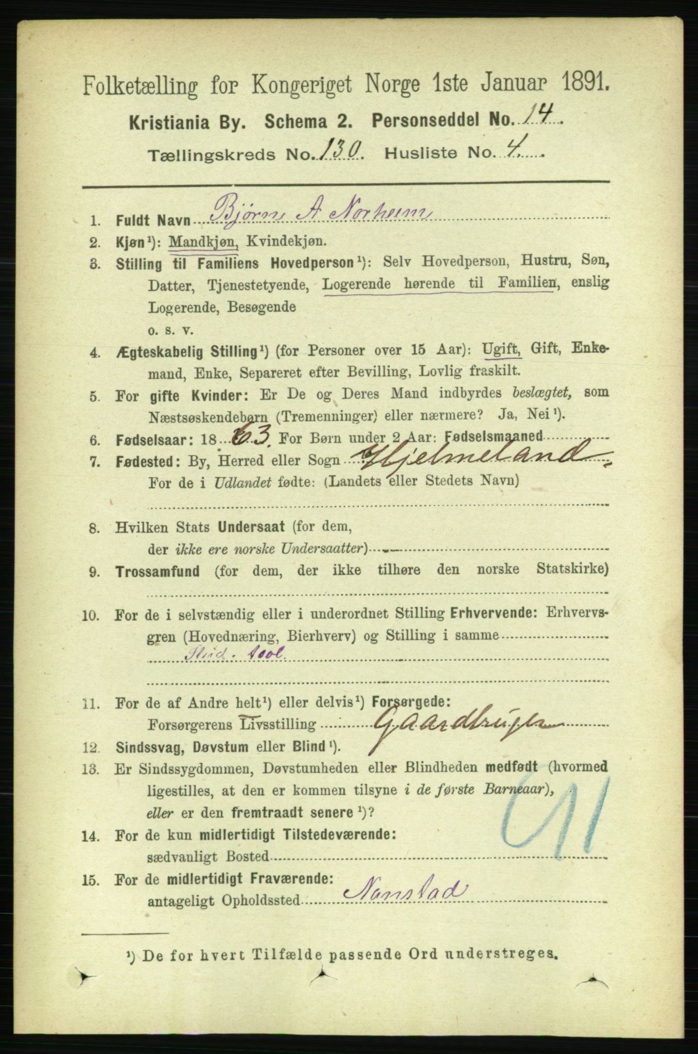 RA, 1891 census for 0301 Kristiania, 1891, p. 70107