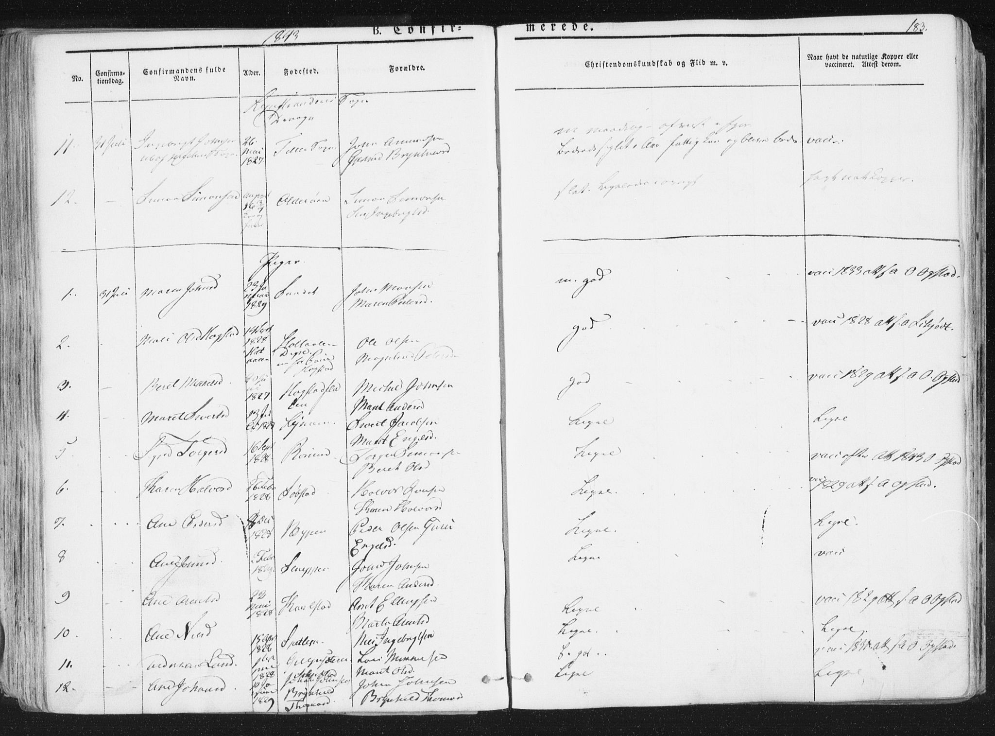 Ministerialprotokoller, klokkerbøker og fødselsregistre - Sør-Trøndelag, AV/SAT-A-1456/691/L1074: Parish register (official) no. 691A06, 1842-1852, p. 183