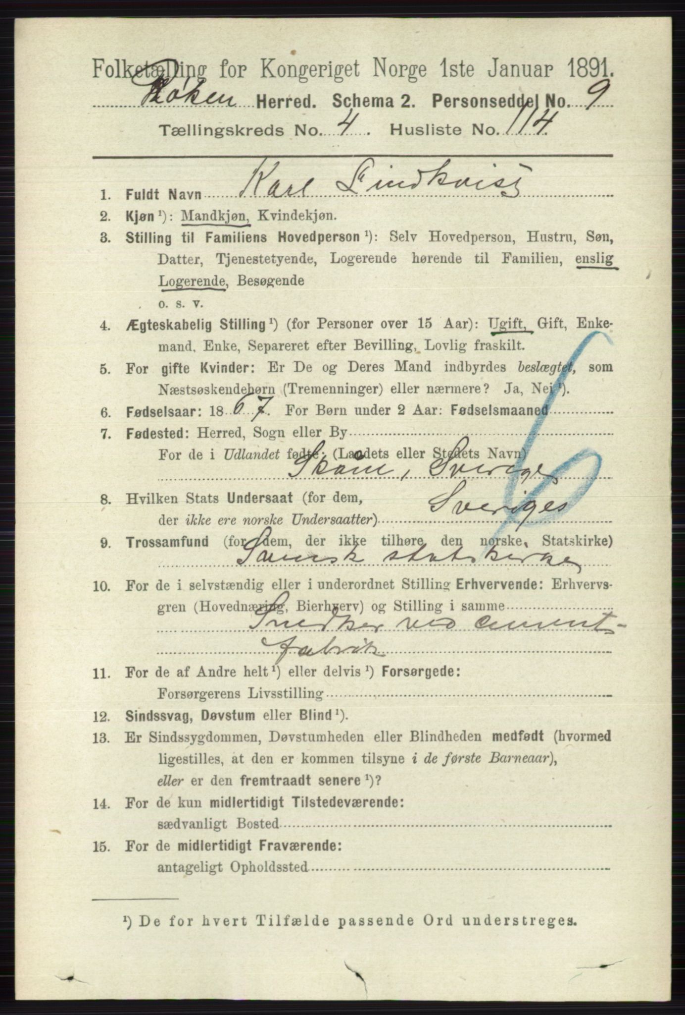 RA, 1891 census for 0627 Røyken, 1891, p. 2743