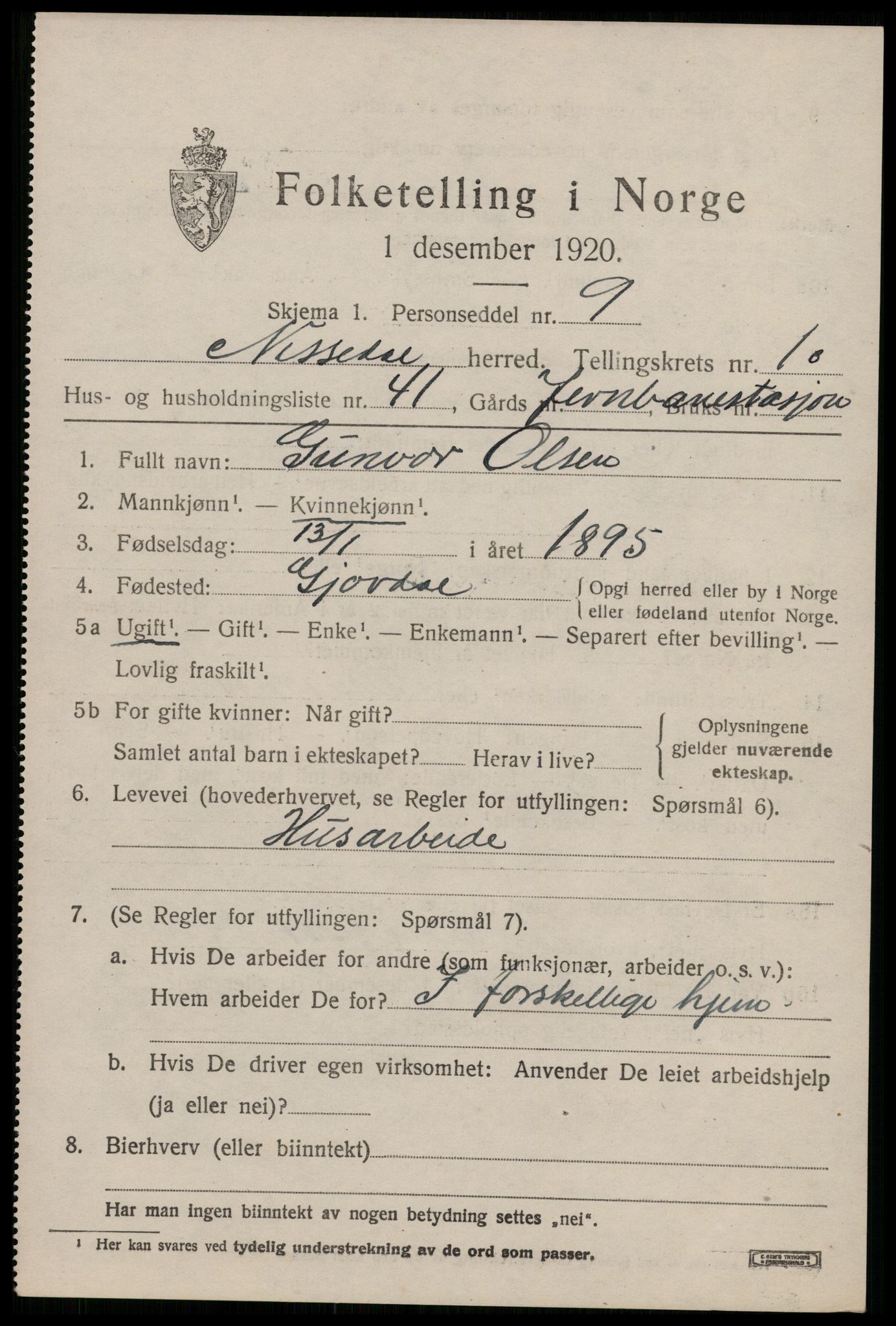 SAKO, 1920 census for Nissedal, 1920, p. 4389