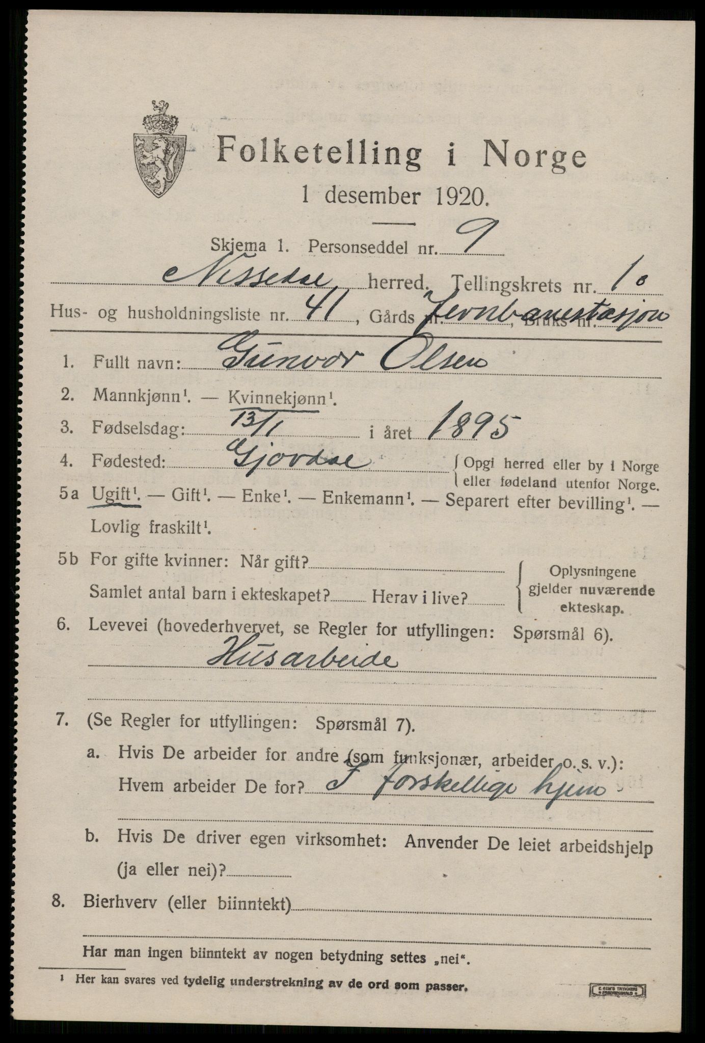 SAKO, 1920 census for Nissedal, 1920, p. 4389