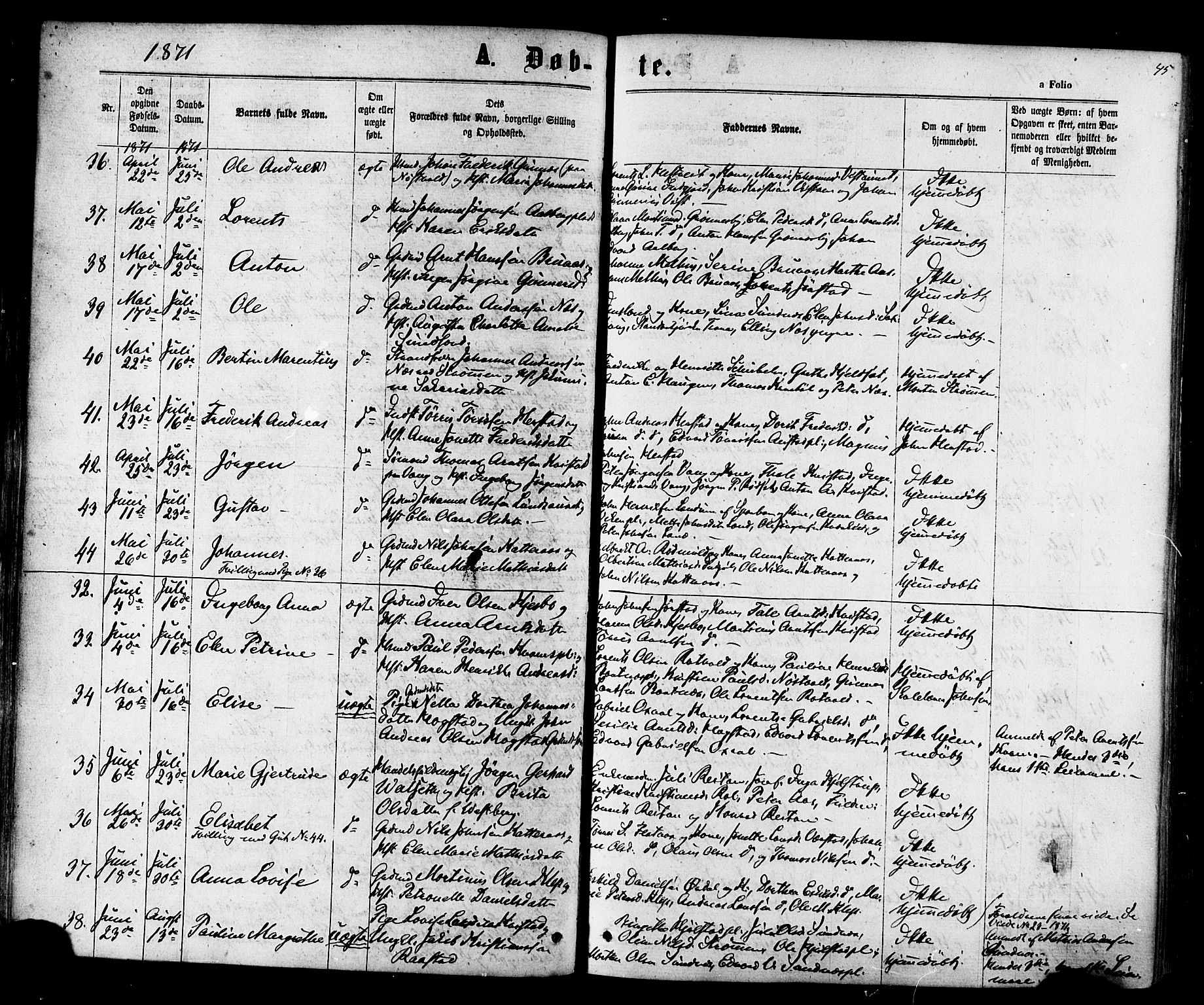 Ministerialprotokoller, klokkerbøker og fødselsregistre - Nord-Trøndelag, AV/SAT-A-1458/730/L0284: Parish register (official) no. 730A09, 1866-1878, p. 45