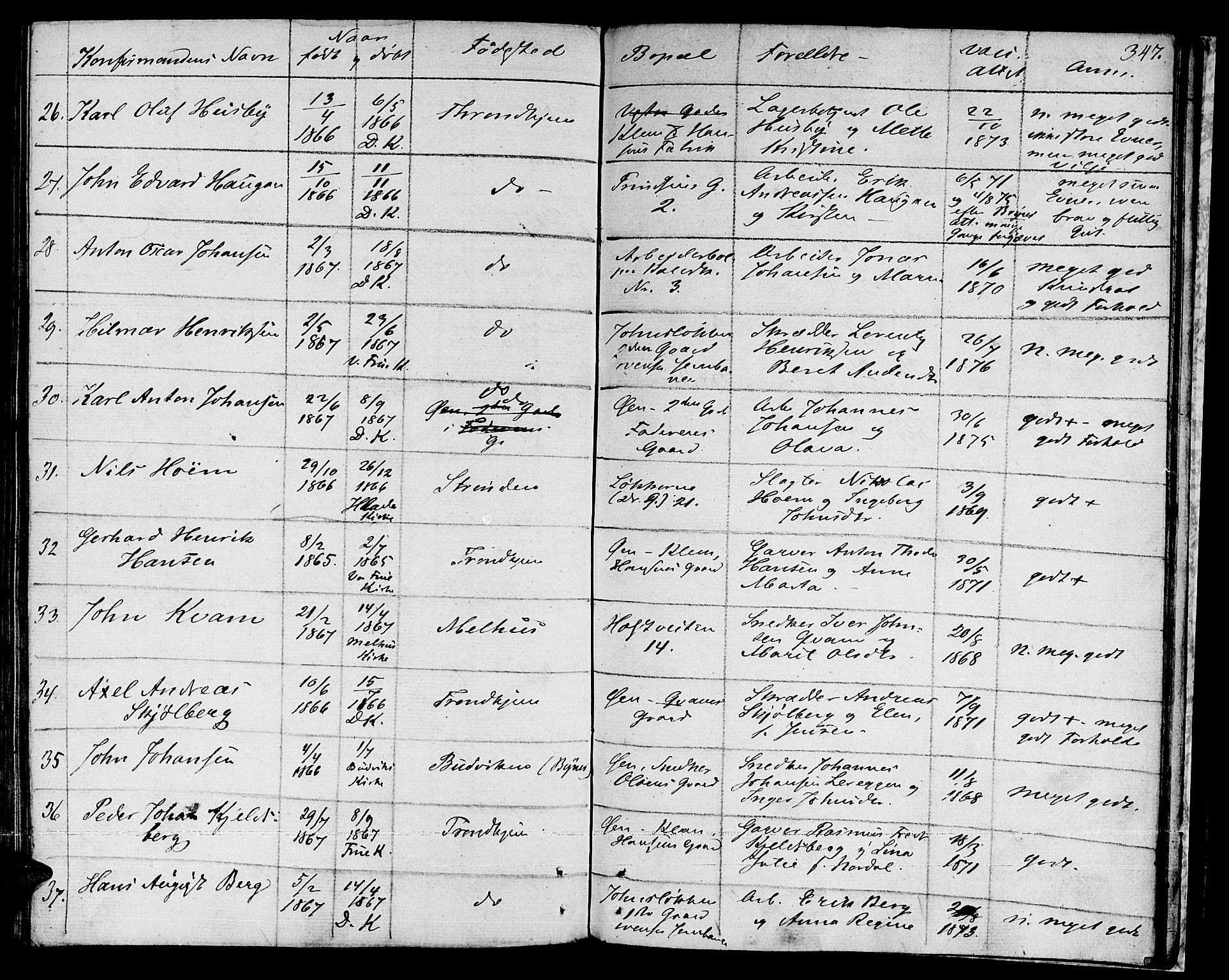 Ministerialprotokoller, klokkerbøker og fødselsregistre - Sør-Trøndelag, AV/SAT-A-1456/601/L0070: Curate's parish register no. 601B03, 1821-1881, p. 347