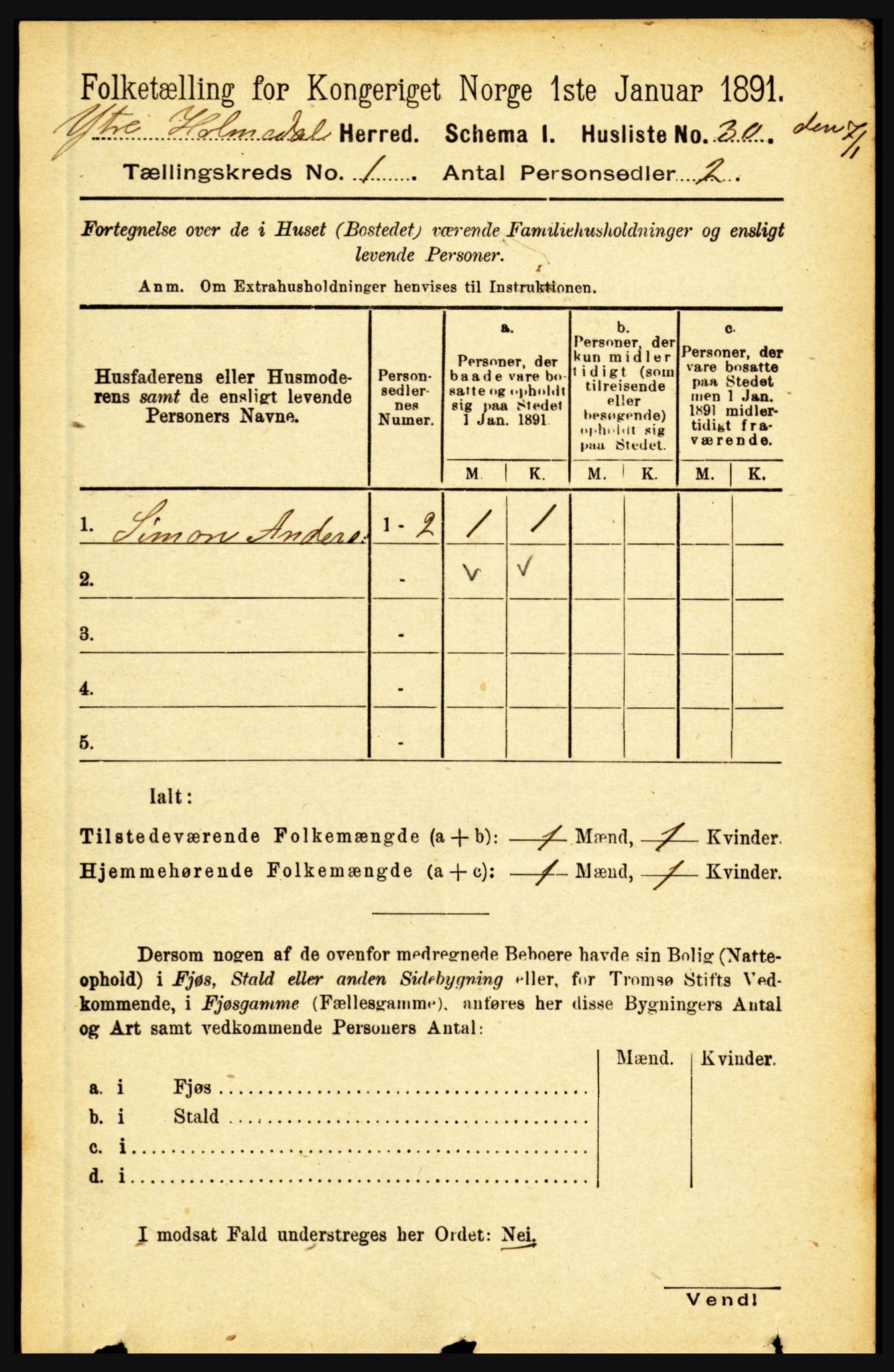 RA, 1891 census for 1429 Ytre Holmedal, 1891, p. 76