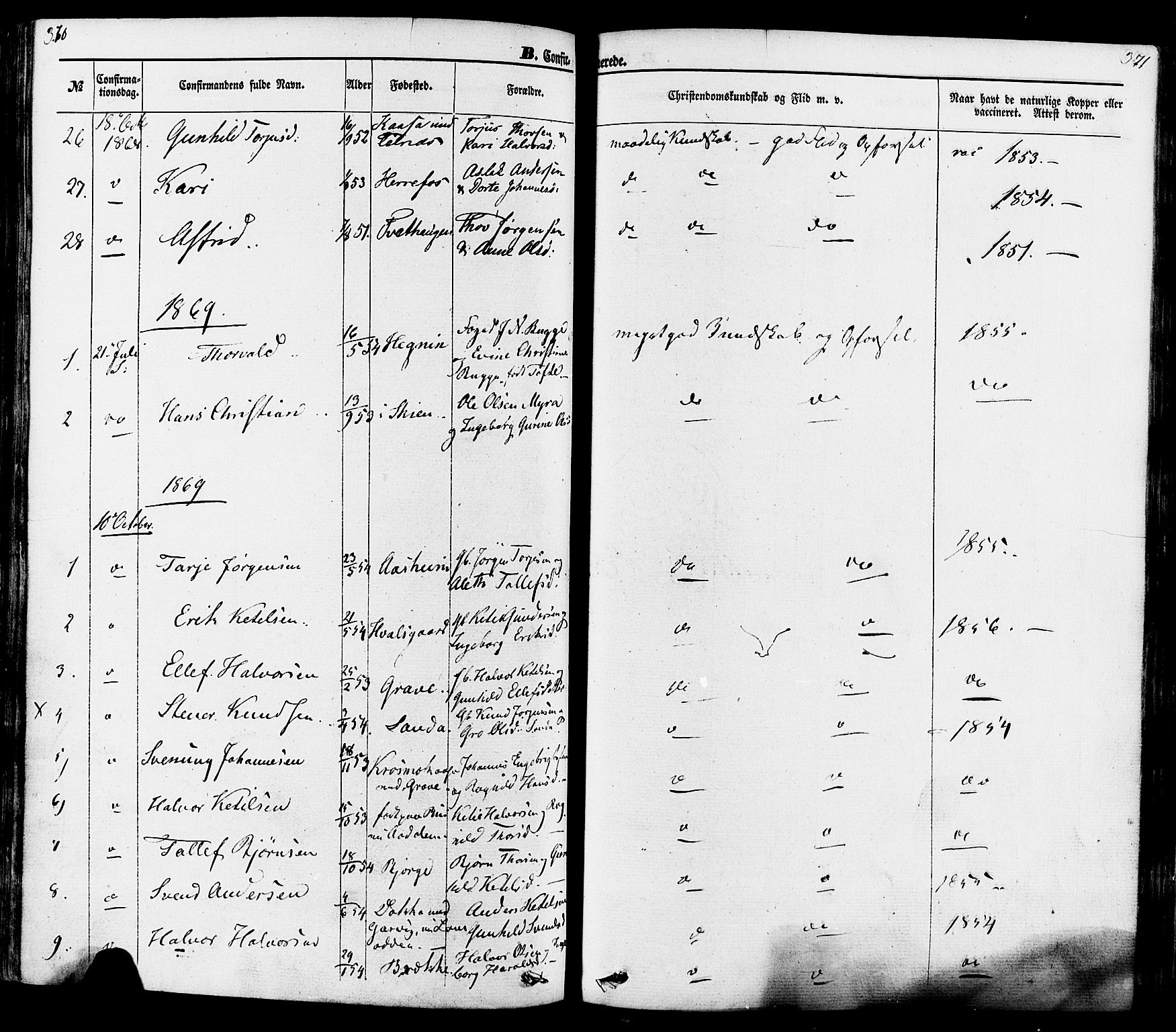 Seljord kirkebøker, SAKO/A-20/F/Fa/L0013: Parish register (official) no. I 13, 1866-1876, p. 370-371