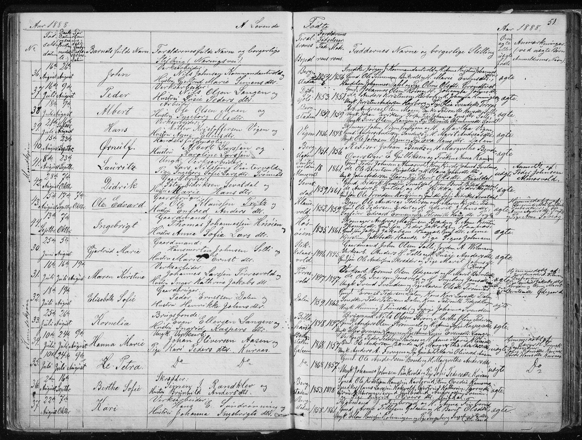Ministerialprotokoller, klokkerbøker og fødselsregistre - Sør-Trøndelag, AV/SAT-A-1456/681/L0940: Parish register (copy) no. 681C04, 1880-1895, p. 51