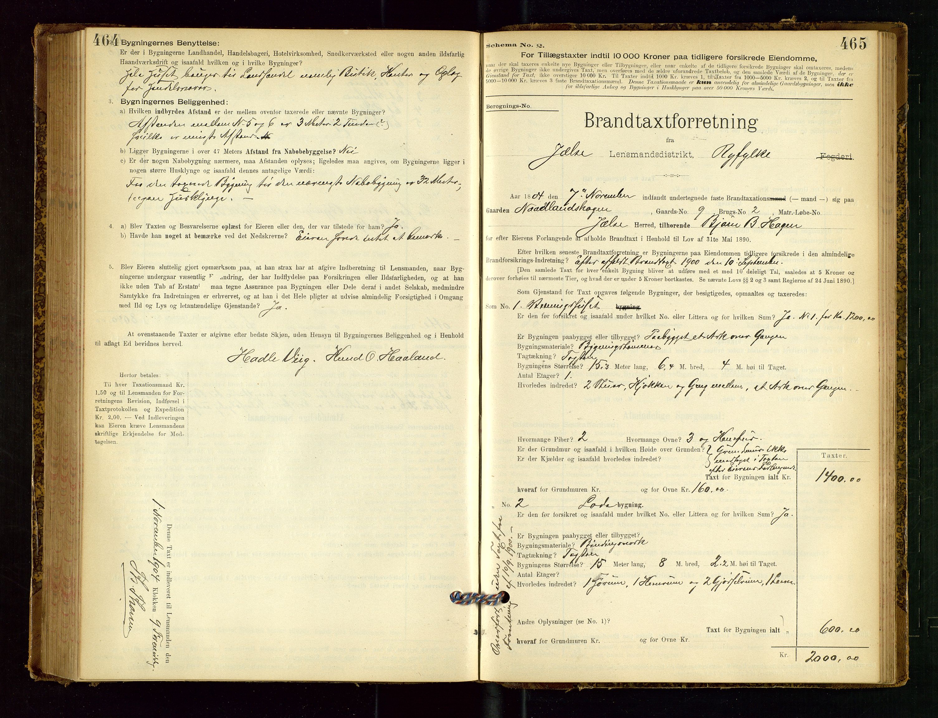 Jelsa lensmannskontor, SAST/A-100360/Gob/L0001: "Brandtaxationsprotocol", 1895-1918, p. 464-465