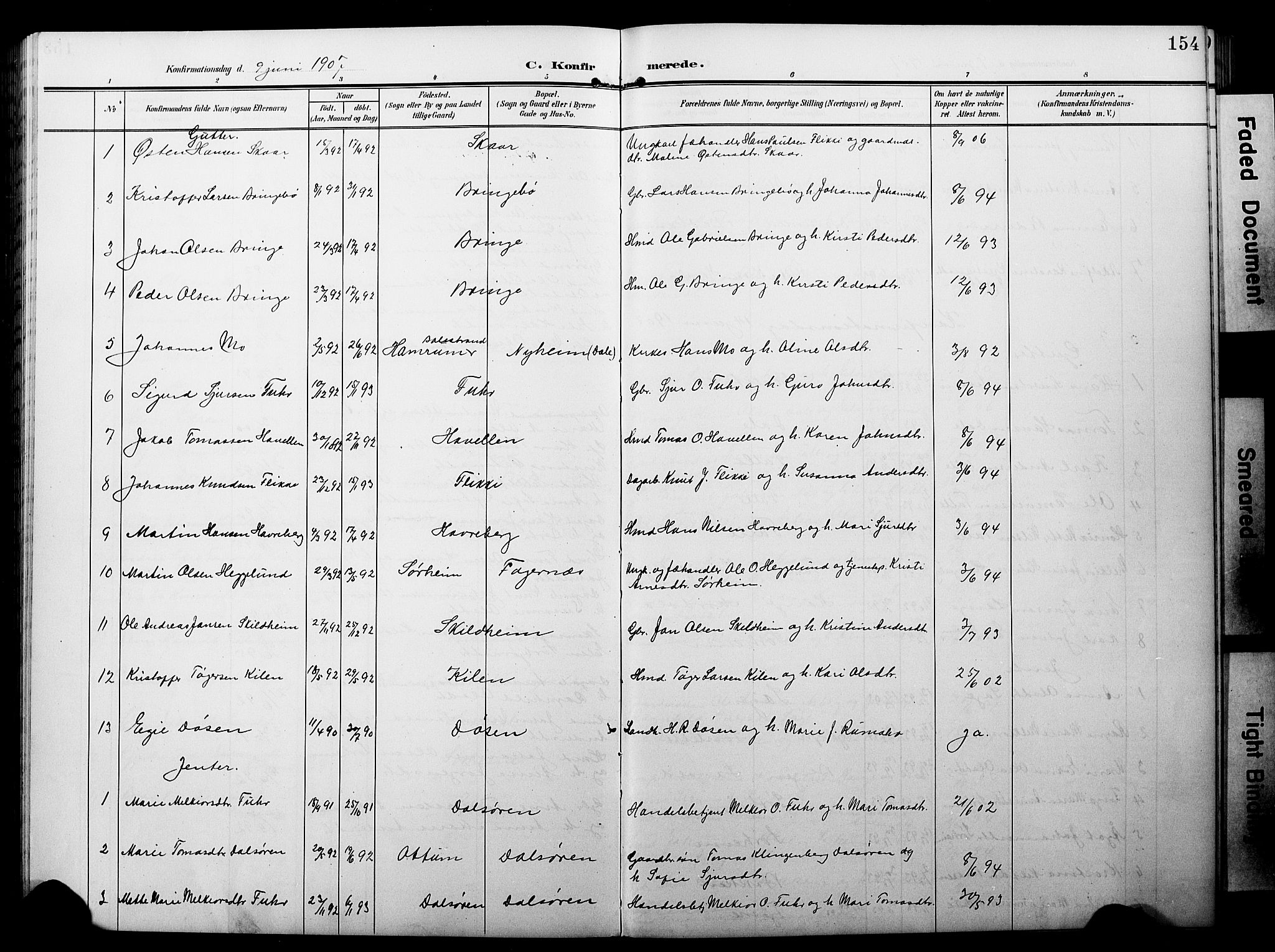 Luster sokneprestembete, AV/SAB-A-81101/H/Hab/Haba/L0001: Parish register (copy) no. A 1, 1903-1930, p. 154