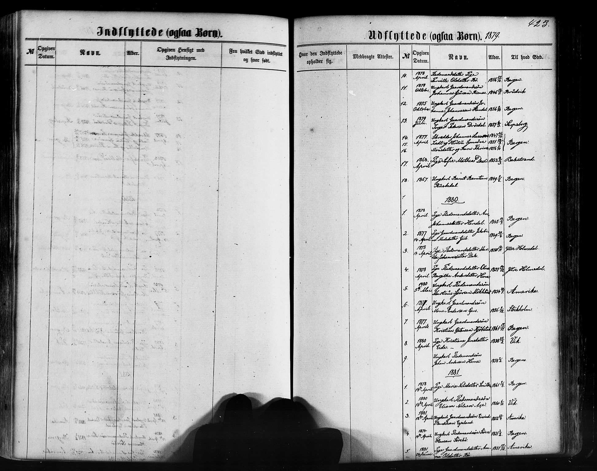 Hyllestad sokneprestembete, SAB/A-80401: Parish register (official) no. A 1, 1861-1886, p. 423