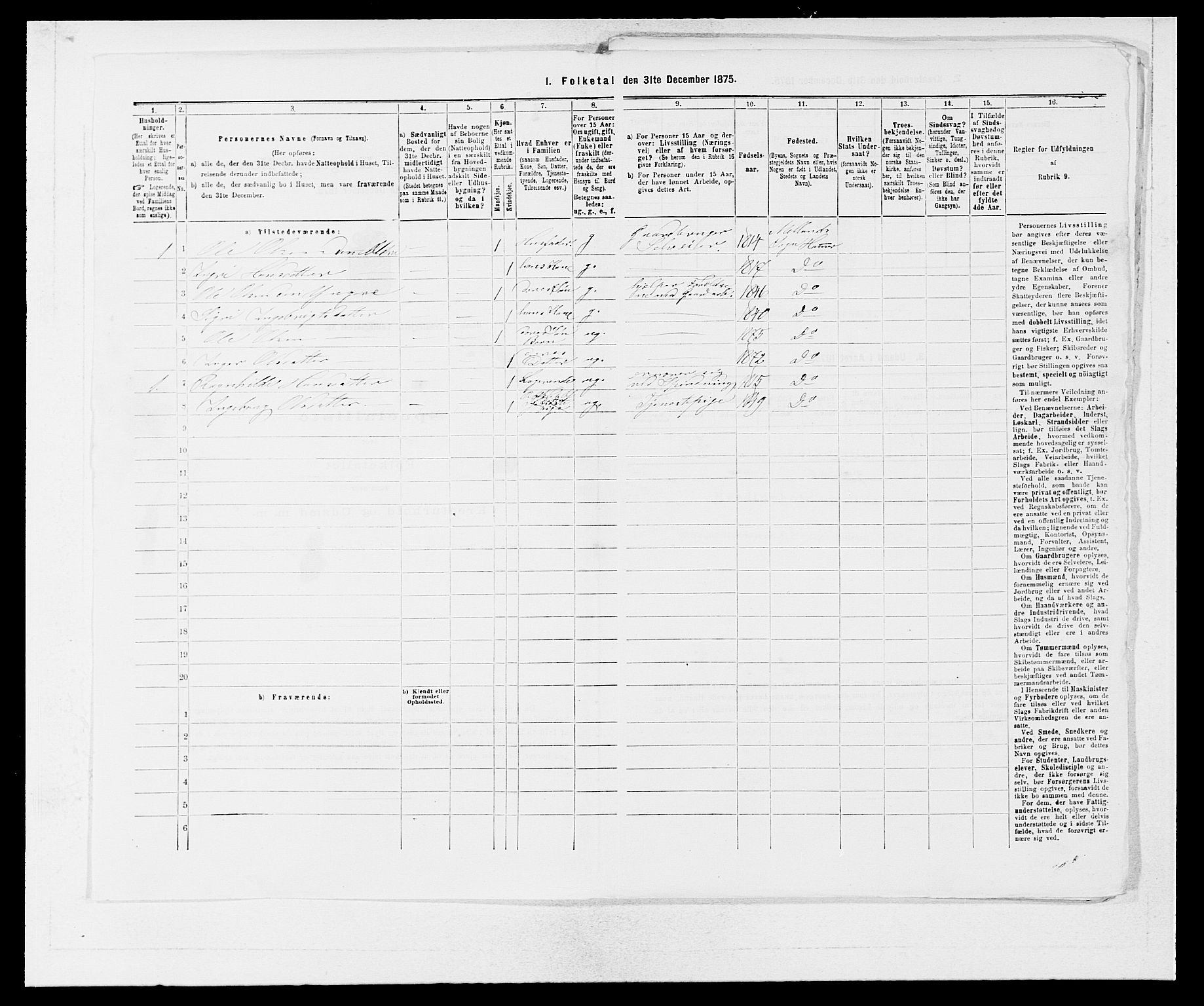 SAB, 1875 census for 1254P Hamre, 1875, p. 172