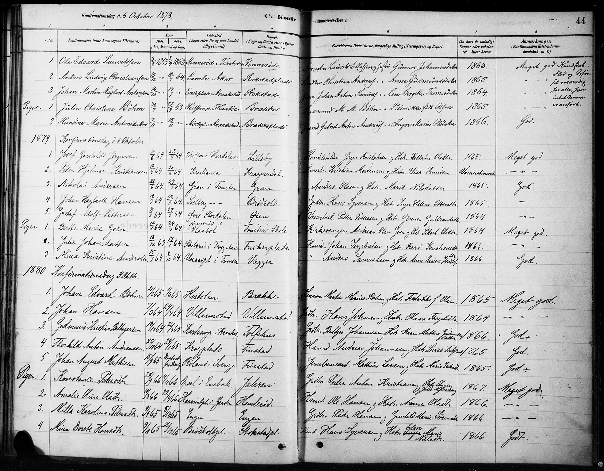 Hobøl prestekontor Kirkebøker, AV/SAO-A-2002/F/Fb/L0001: Parish register (official) no. II 1, 1878-1904, p. 44