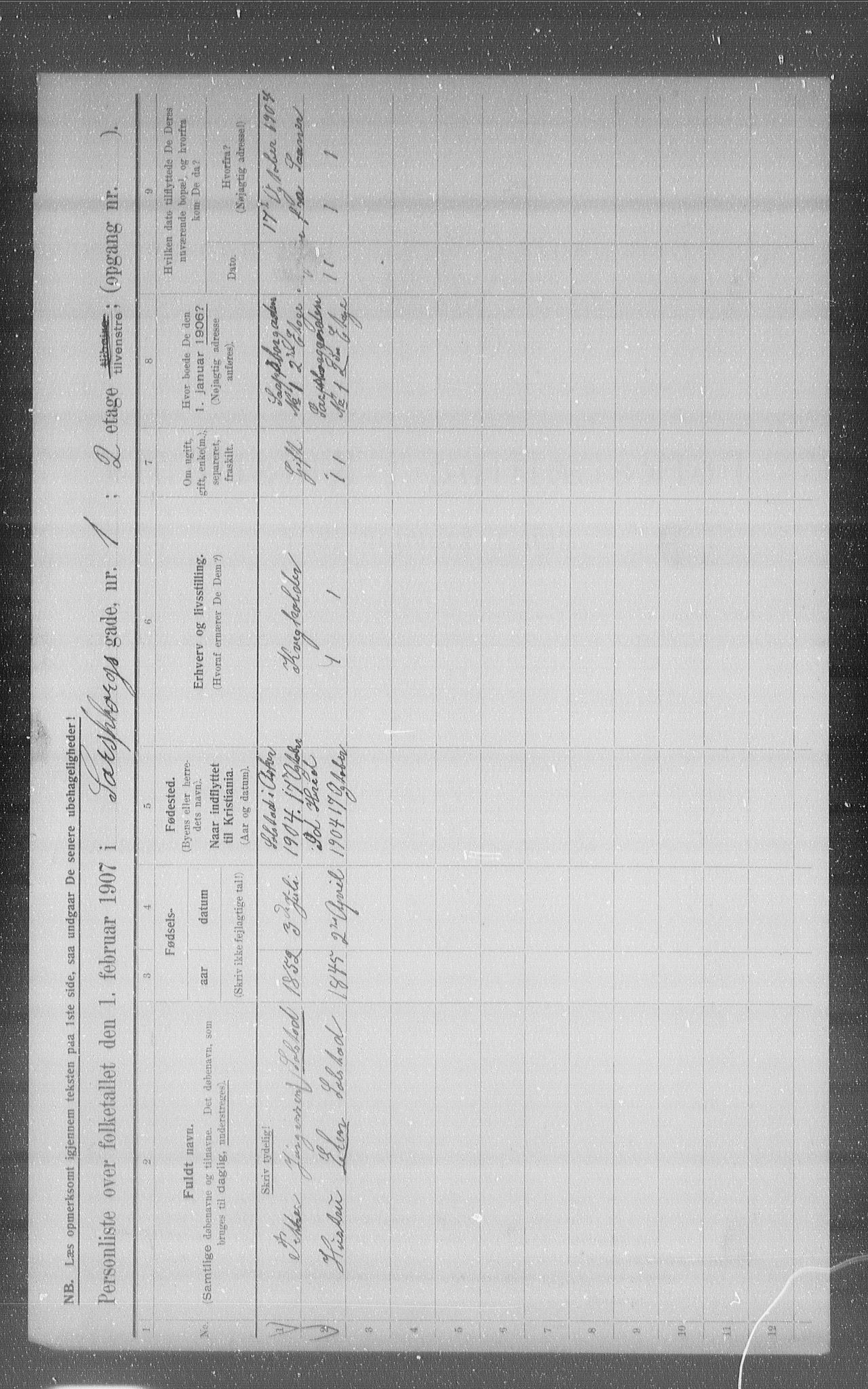 OBA, Municipal Census 1907 for Kristiania, 1907, p. 45599