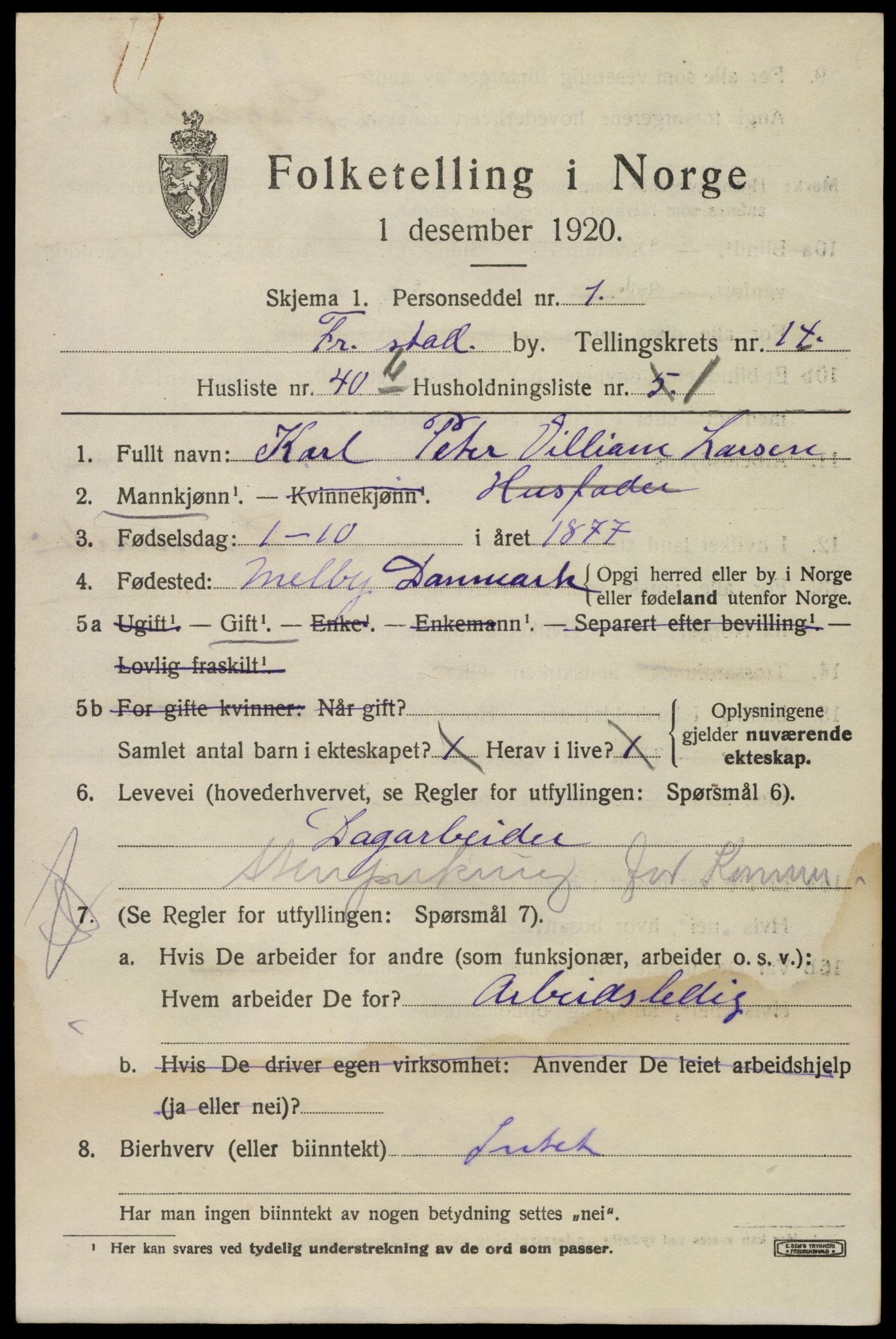 SAO, 1920 census for Fredrikstad, 1920, p. 34029