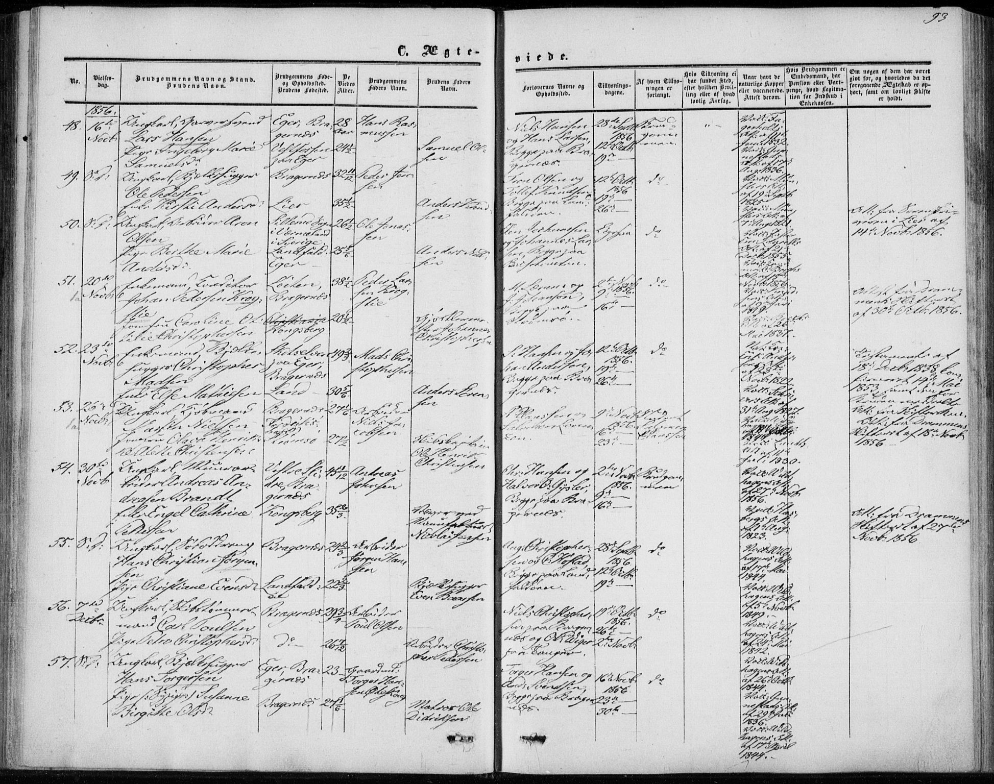 Bragernes kirkebøker, SAKO/A-6/F/Fc/L0002: Parish register (official) no. III 2, 1854-1865, p. 93