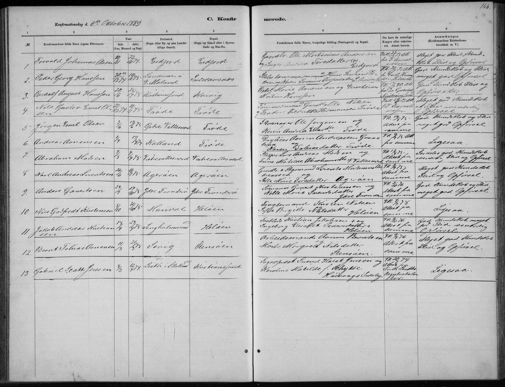 Høvåg sokneprestkontor, SAK/1111-0025/F/Fb/L0004: Parish register (copy) no. B 4, 1883-1898, p. 166