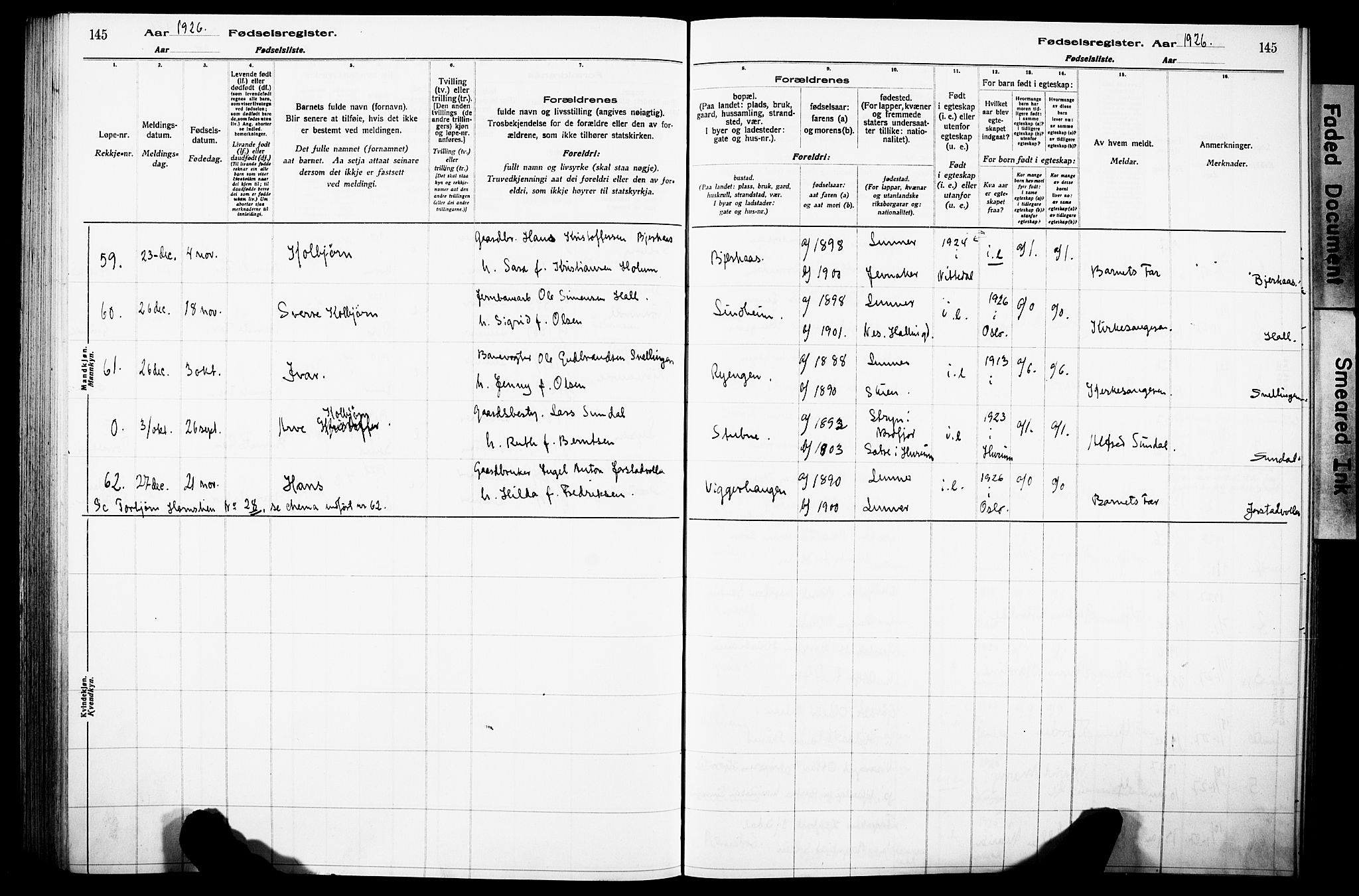 Lunner prestekontor, SAH/PREST-118/I/Id/L0001: Birth register no. 1, 1916-1932, p. 145