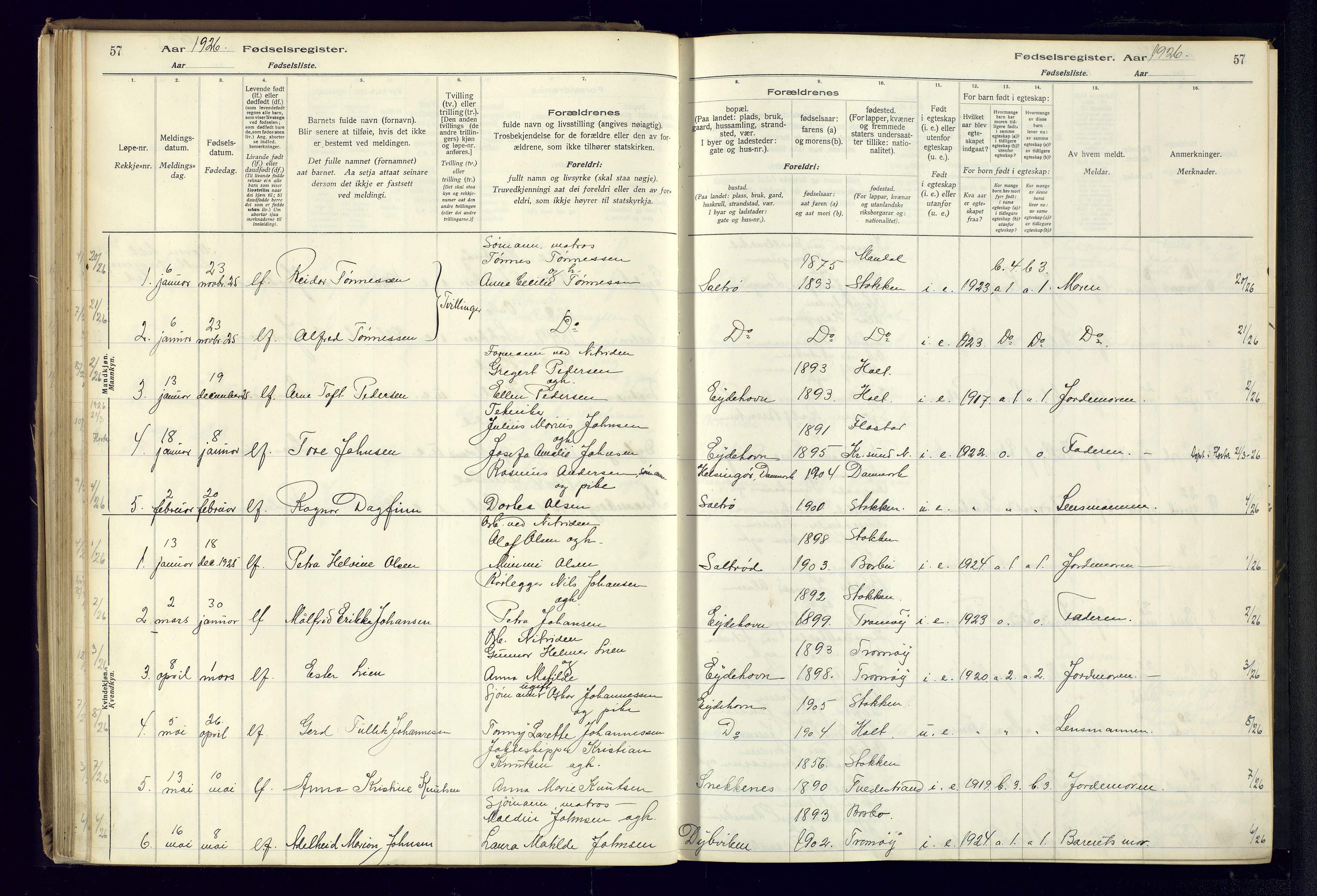 Austre Moland sokneprestkontor, AV/SAK-1111-0001/J/Ja/L0003: Birth register no. A-VI-27, 1916-1950, p. 57