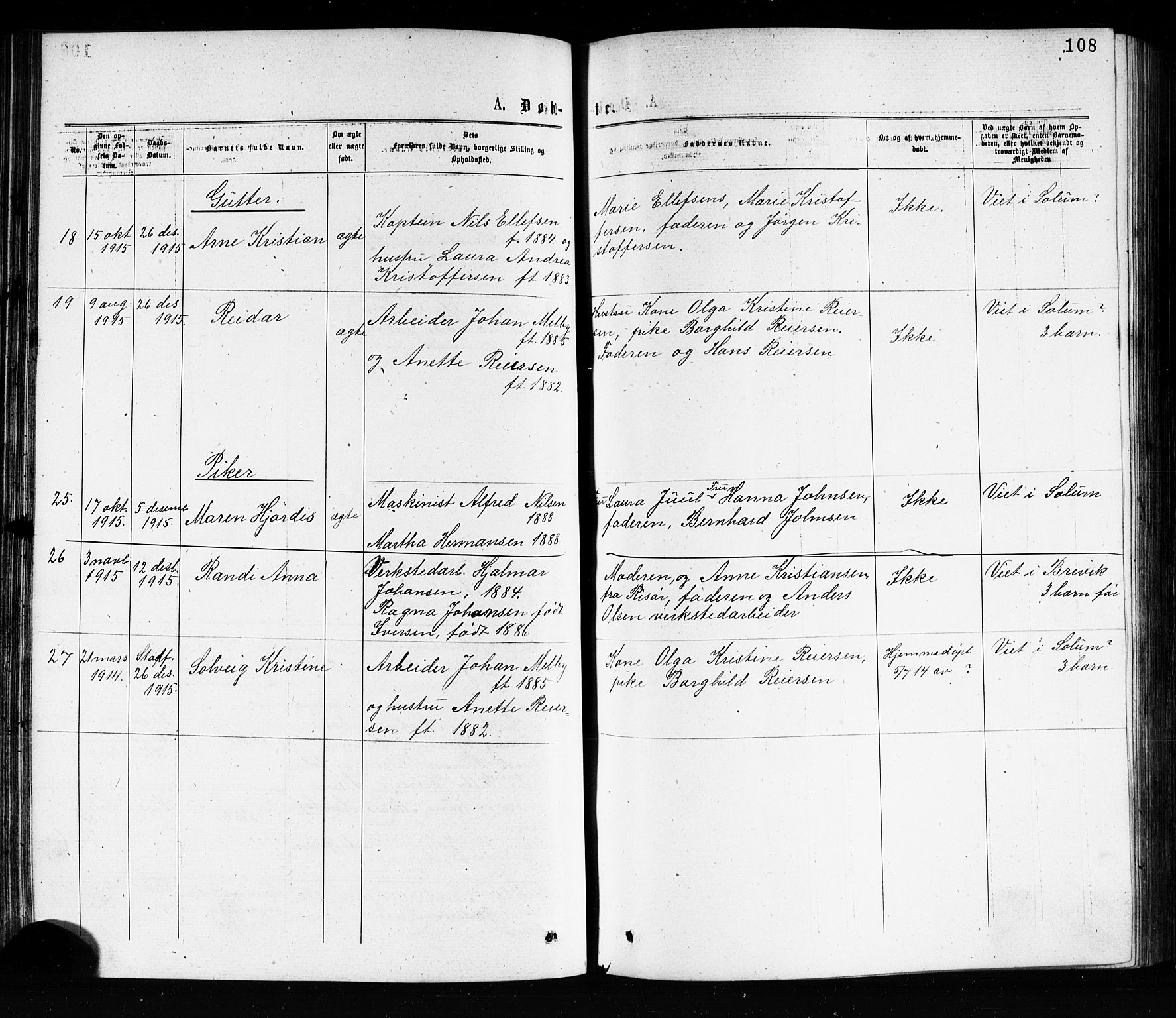 Porsgrunn kirkebøker , SAKO/A-104/G/Ga/L0003: Parish register (copy) no. I 3, 1877-1915, p. 108