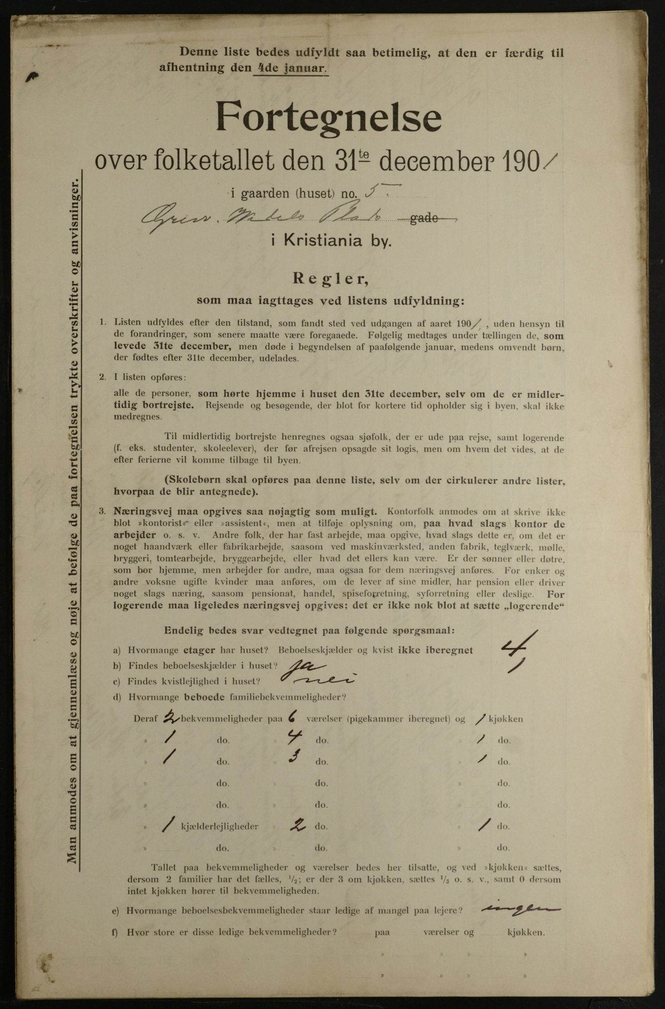 OBA, Municipal Census 1901 for Kristiania, 1901, p. 4852