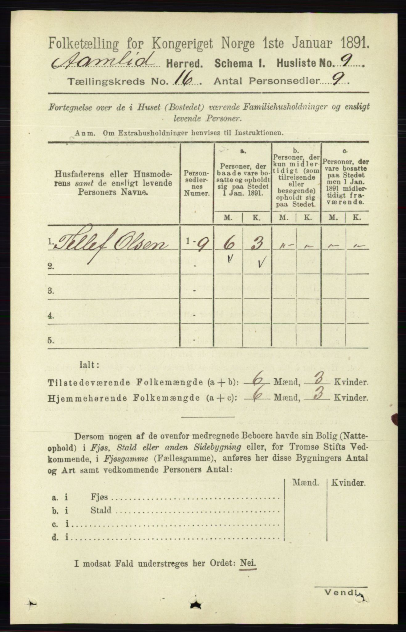 RA, 1891 census for 0929 Åmli, 1891, p. 2678