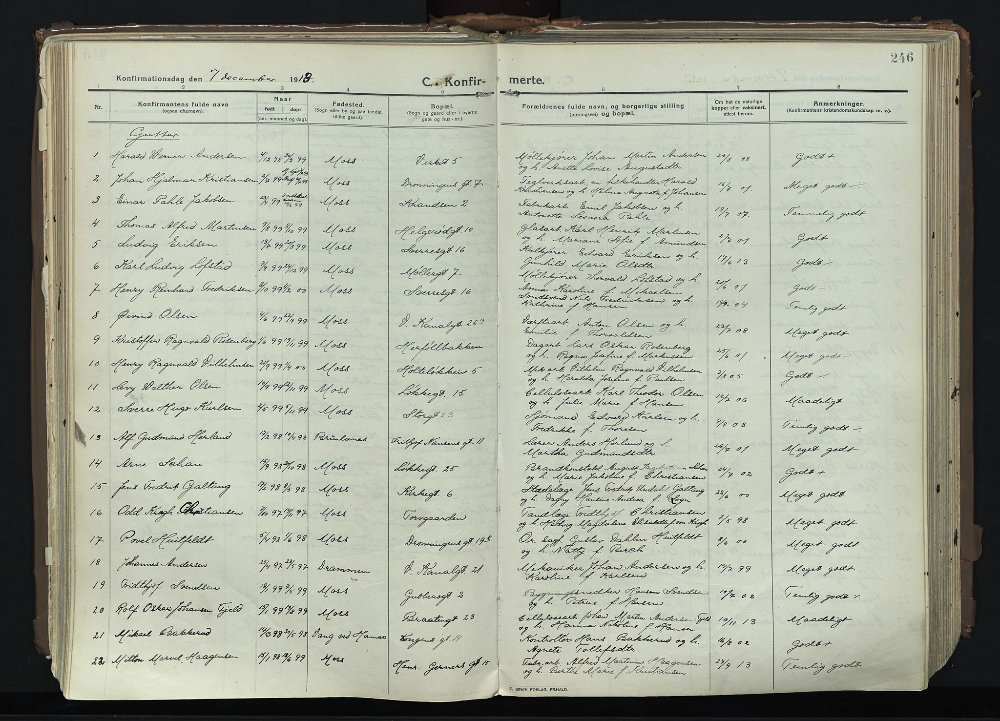 Moss prestekontor Kirkebøker, AV/SAO-A-2003/F/Fb/L0005: Parish register (official) no. II 5, 1913-1923, p. 246