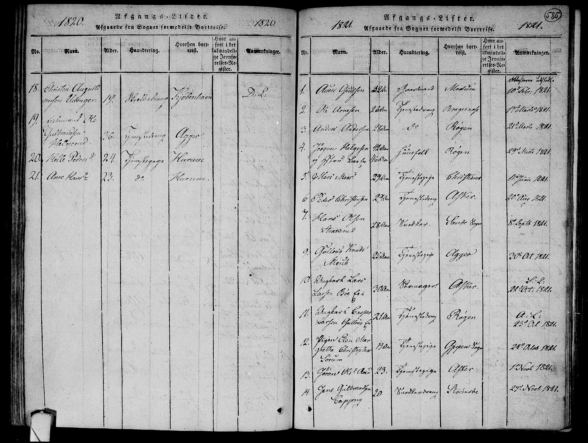 Lier kirkebøker, AV/SAKO-A-230/F/Fa/L0008: Parish register (official) no. I 8, 1813-1825, p. 584-585