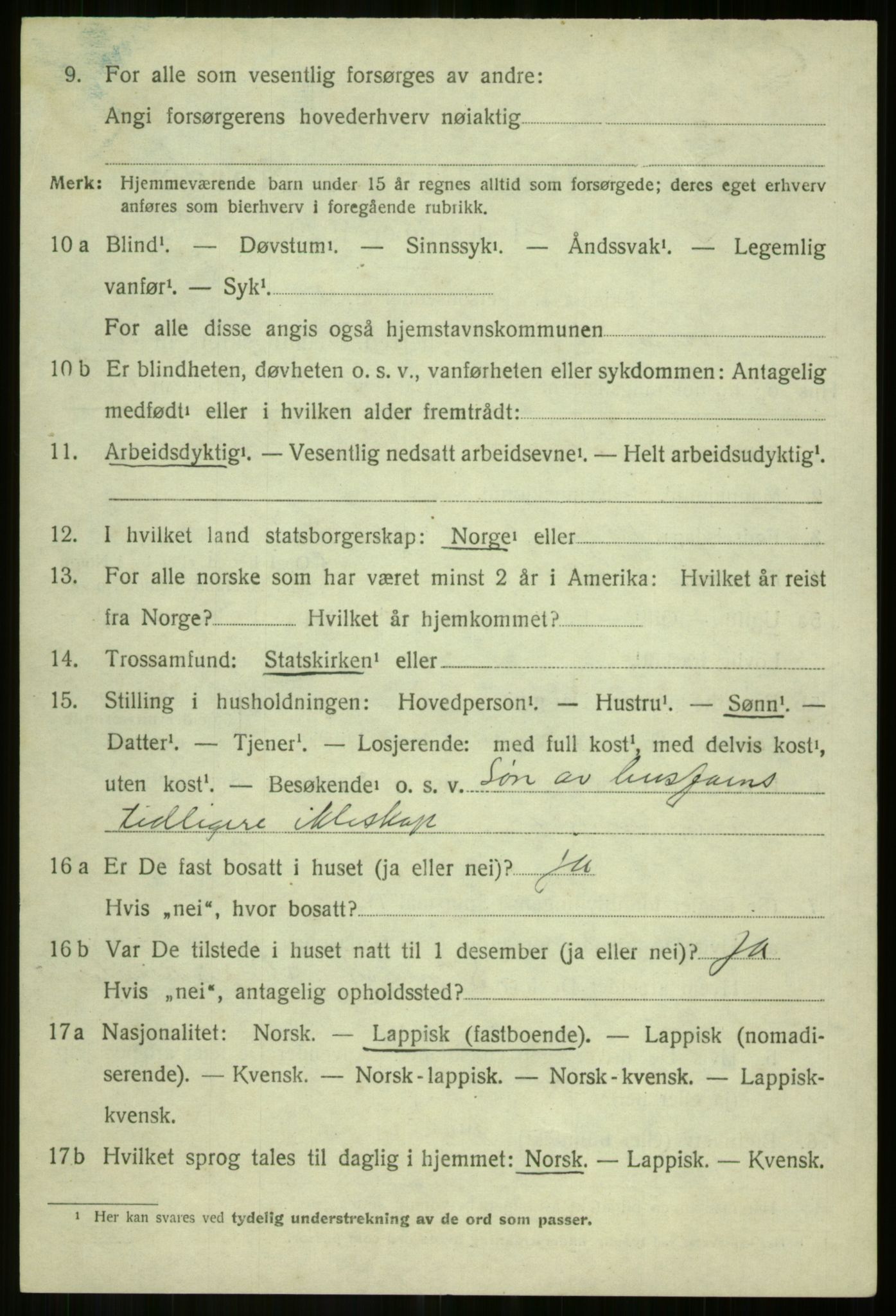 SATØ, 1920 census for Salangen, 1920, p. 2797