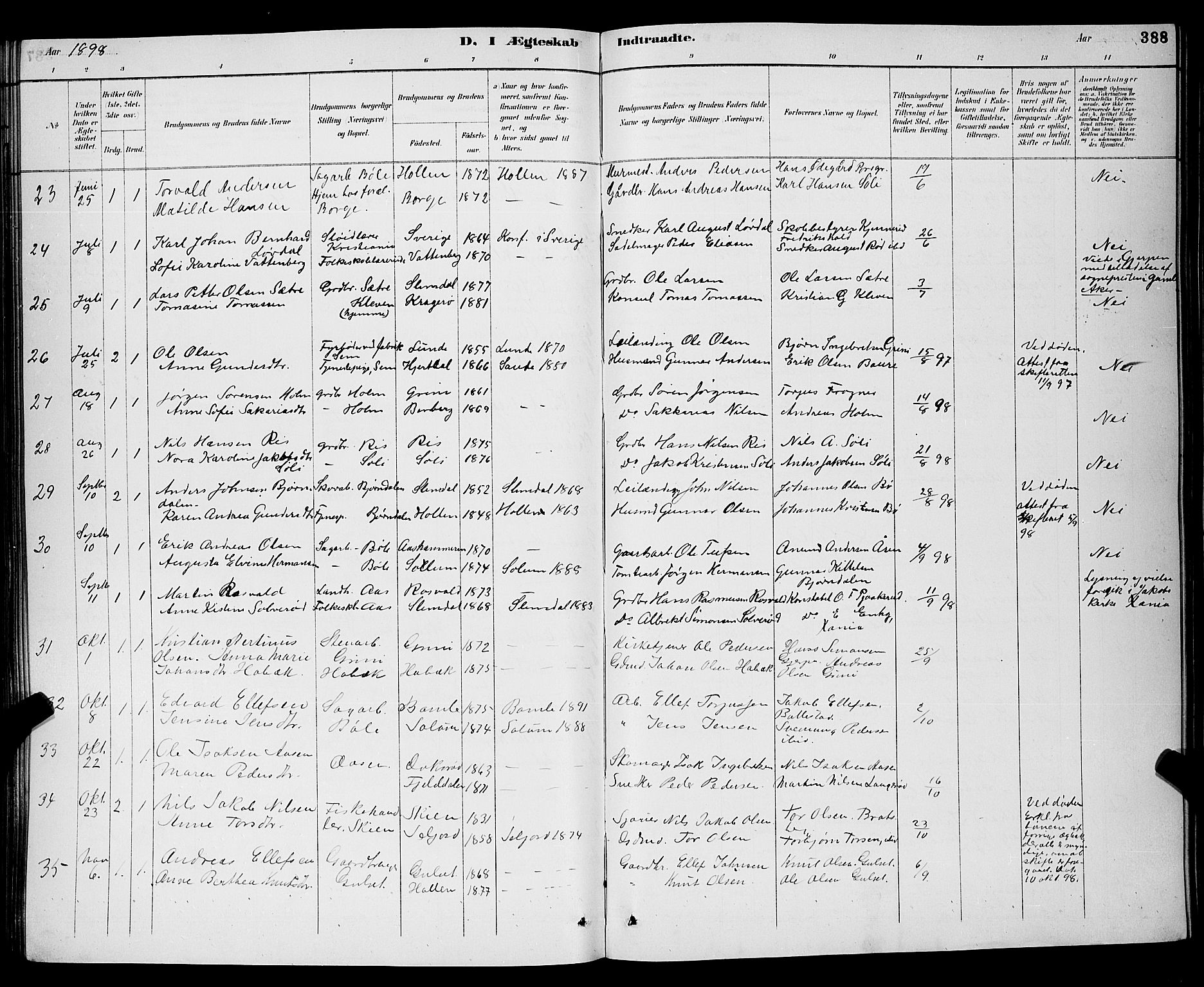 Gjerpen kirkebøker, SAKO/A-265/G/Ga/L0002: Parish register (copy) no. I 2, 1883-1900, p. 388