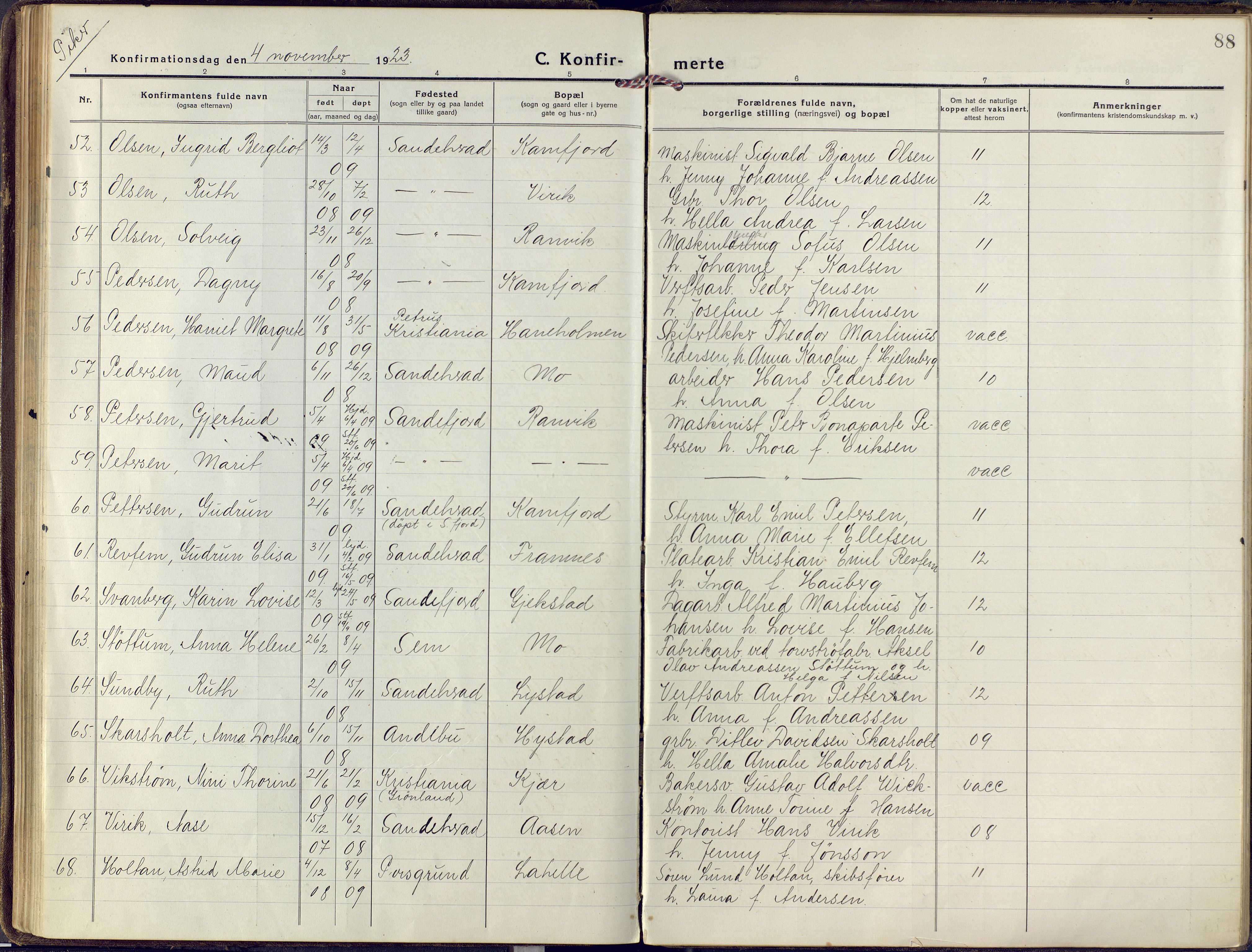 Sandar kirkebøker, AV/SAKO-A-243/F/Fa/L0018: Parish register (official) no. 18, 1917-1926, p. 88