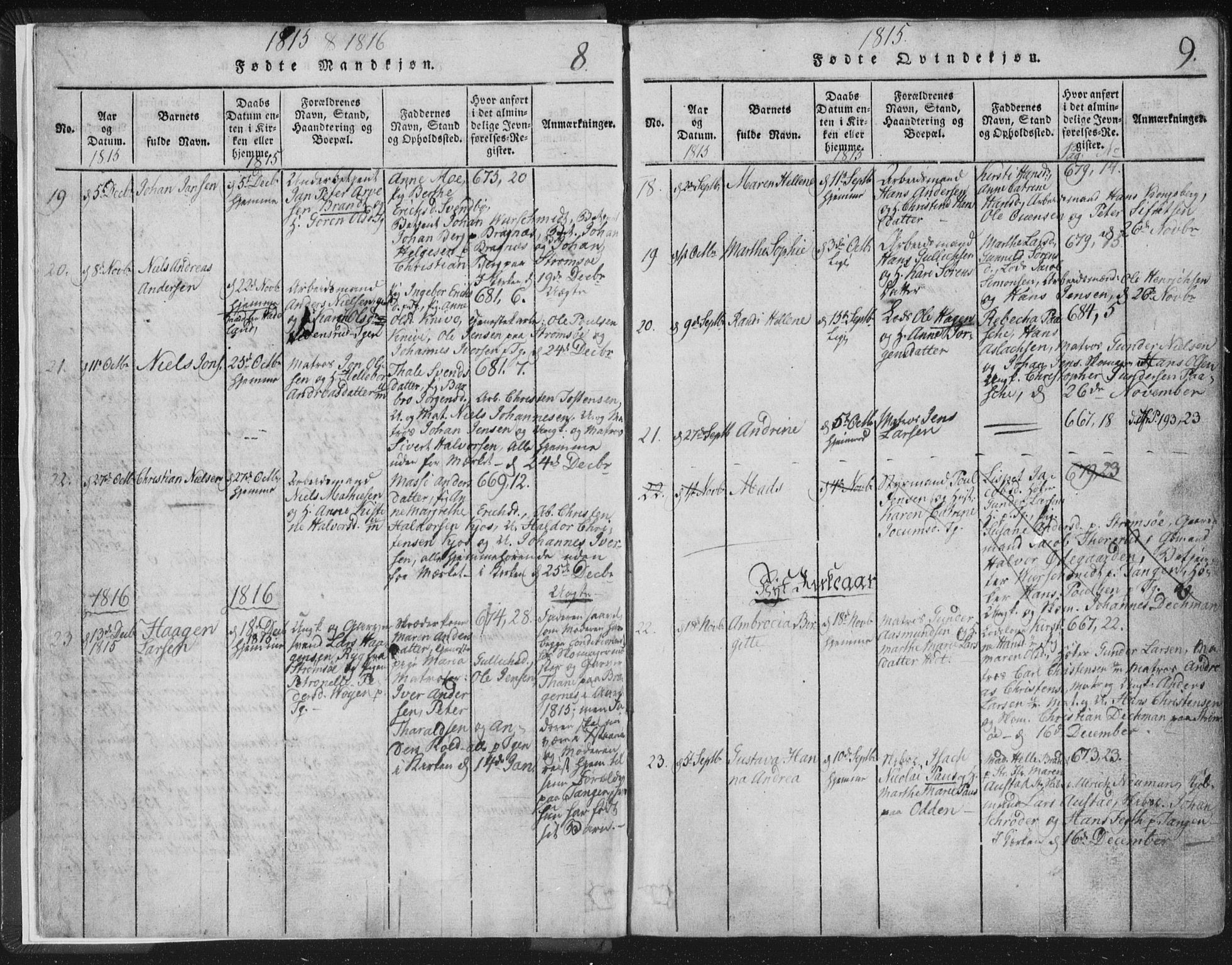 Strømsø kirkebøker, SAKO/A-246/F/Fb/L0004: Parish register (official) no. II 4, 1814-1843, p. 8-9