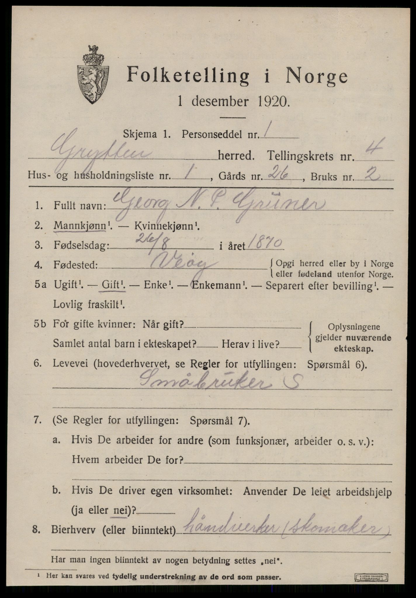 SAT, 1920 census for Grytten, 1920, p. 2620