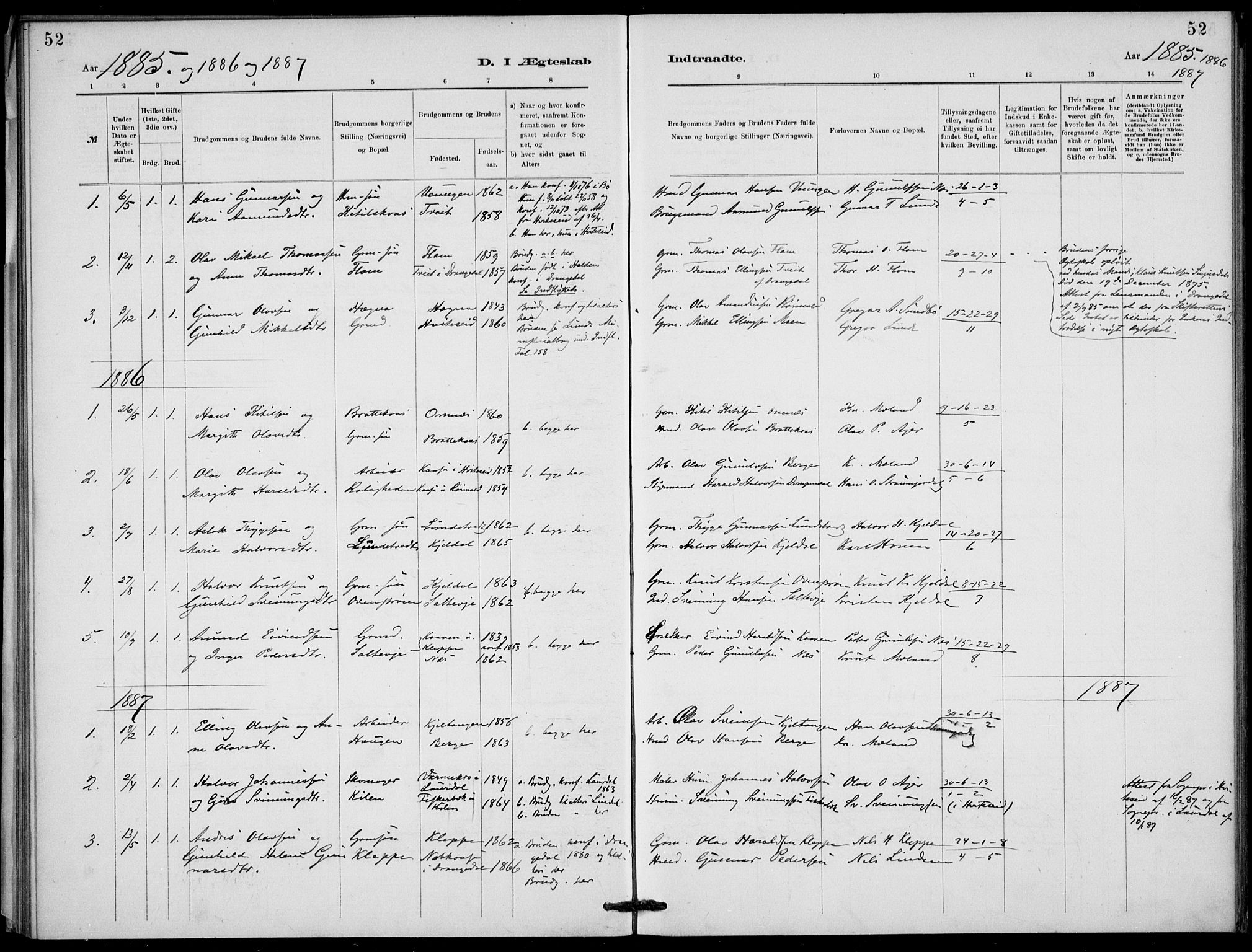 Lunde kirkebøker, SAKO/A-282/F/Fb/L0003: Parish register (official) no. II 3, 1882-1891, p. 52