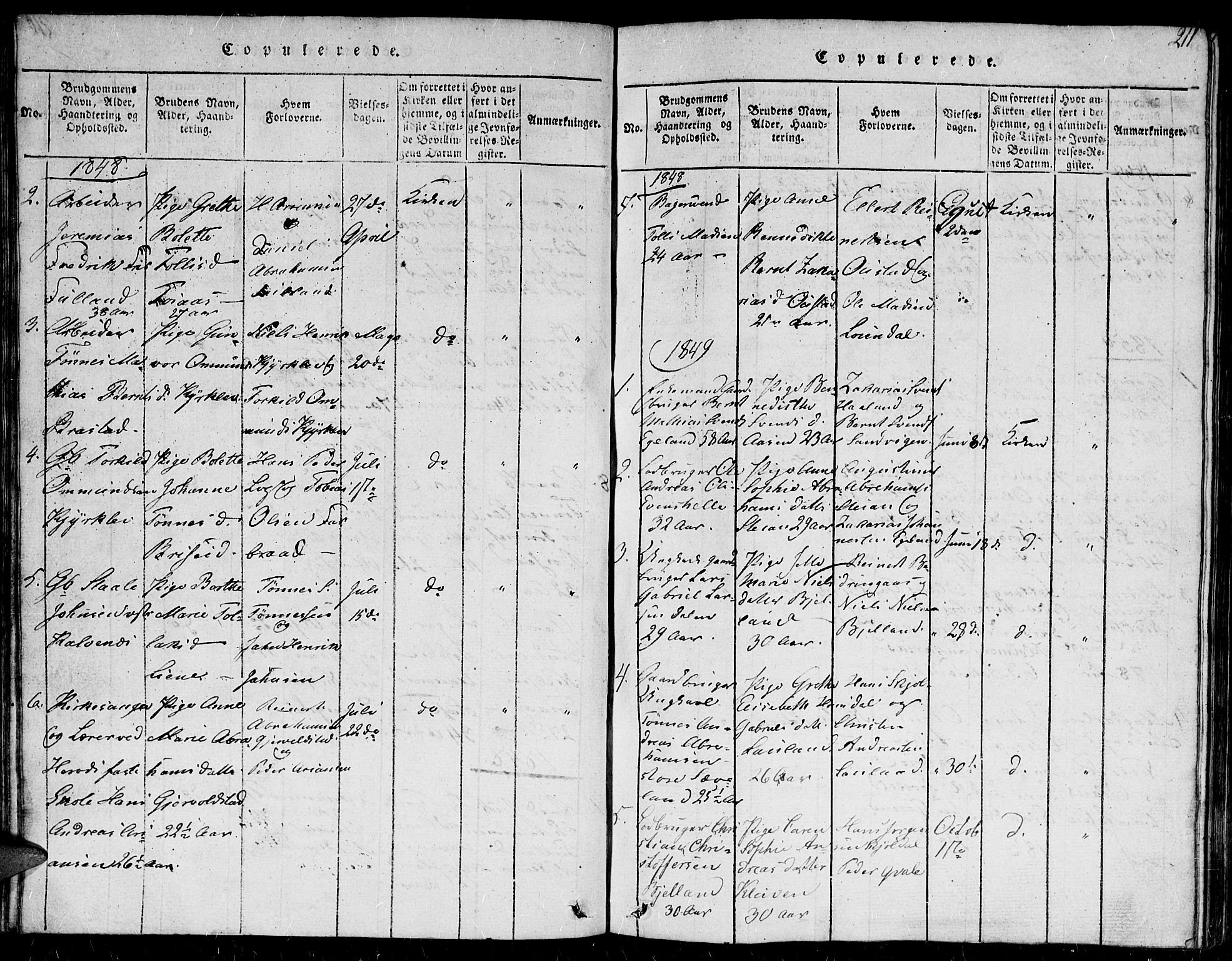 Herad sokneprestkontor, AV/SAK-1111-0018/F/Fb/Fba/L0001: Parish register (copy) no. B 1, 1815-1852, p. 211