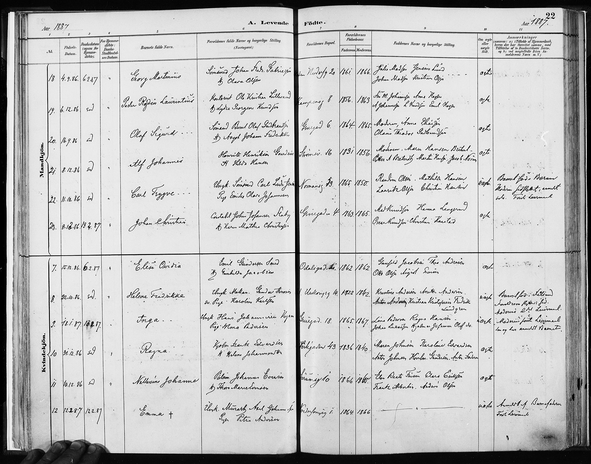 Kampen prestekontor Kirkebøker, AV/SAO-A-10853/F/Fa/L0003: Parish register (official) no. I 3, 1886-1892, p. 22