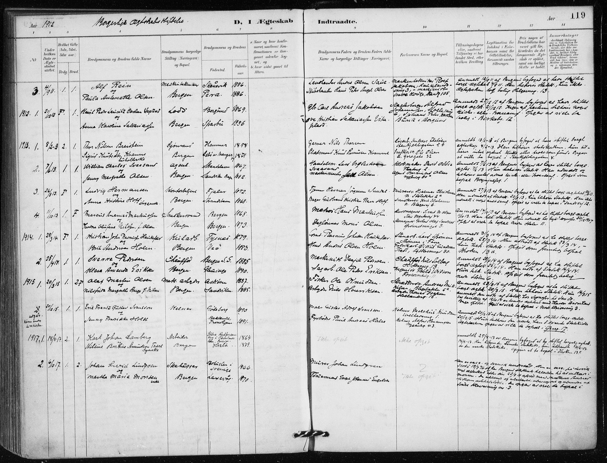 Mariakirken Sokneprestembete, SAB/A-76901/H/Haa/L0013: Parish register (official) no. C 1, 1889-1900, p. 119