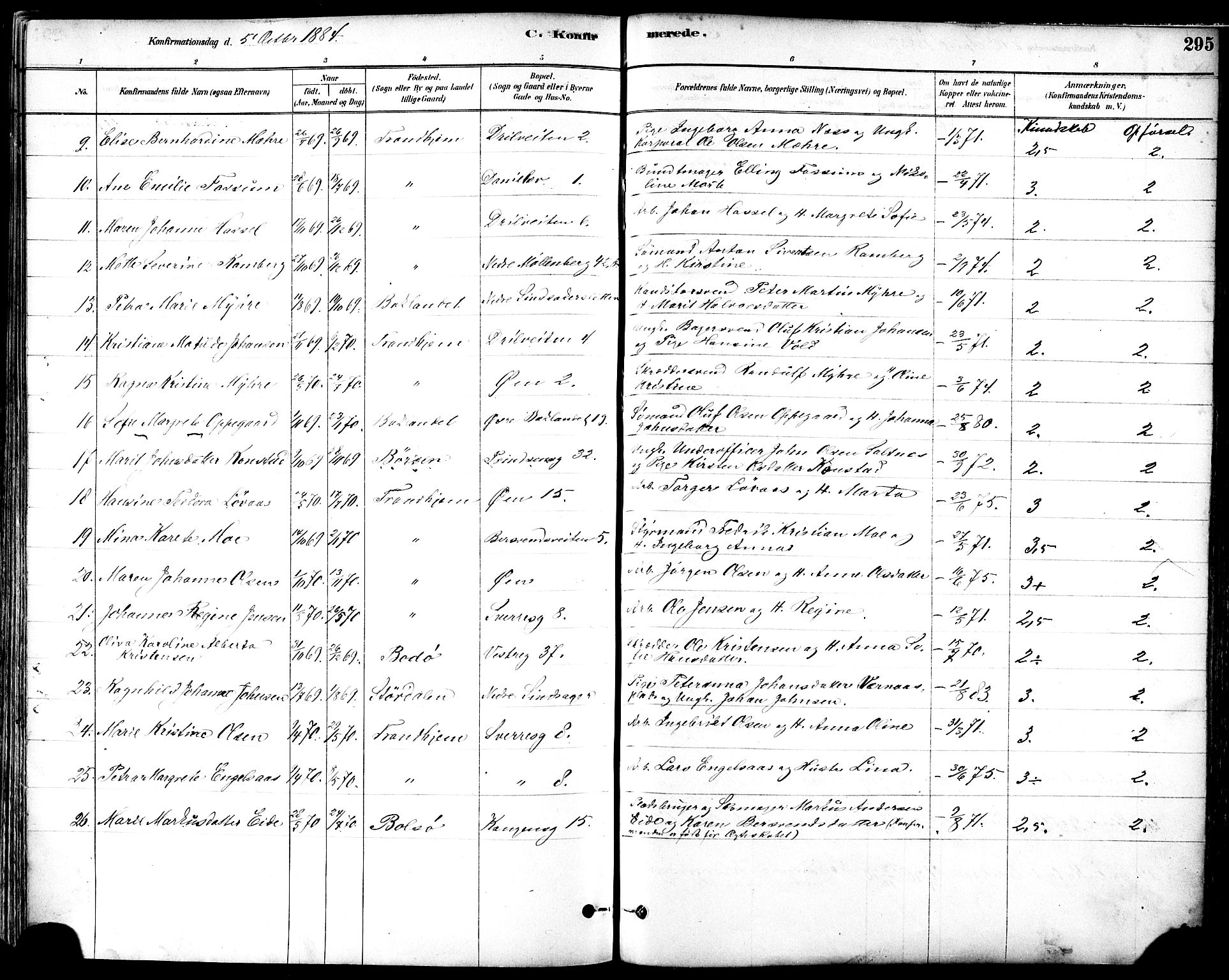 Ministerialprotokoller, klokkerbøker og fødselsregistre - Sør-Trøndelag, SAT/A-1456/601/L0057: Parish register (official) no. 601A25, 1877-1891, p. 295