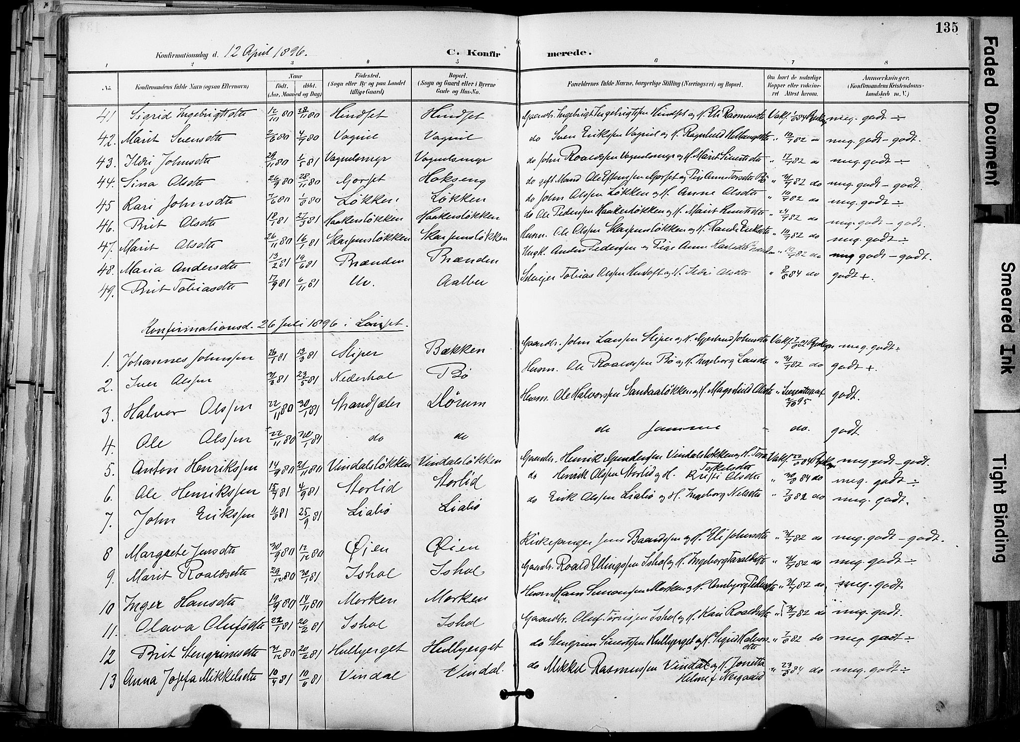 Ministerialprotokoller, klokkerbøker og fødselsregistre - Sør-Trøndelag, AV/SAT-A-1456/678/L0902: Parish register (official) no. 678A11, 1895-1911, p. 135