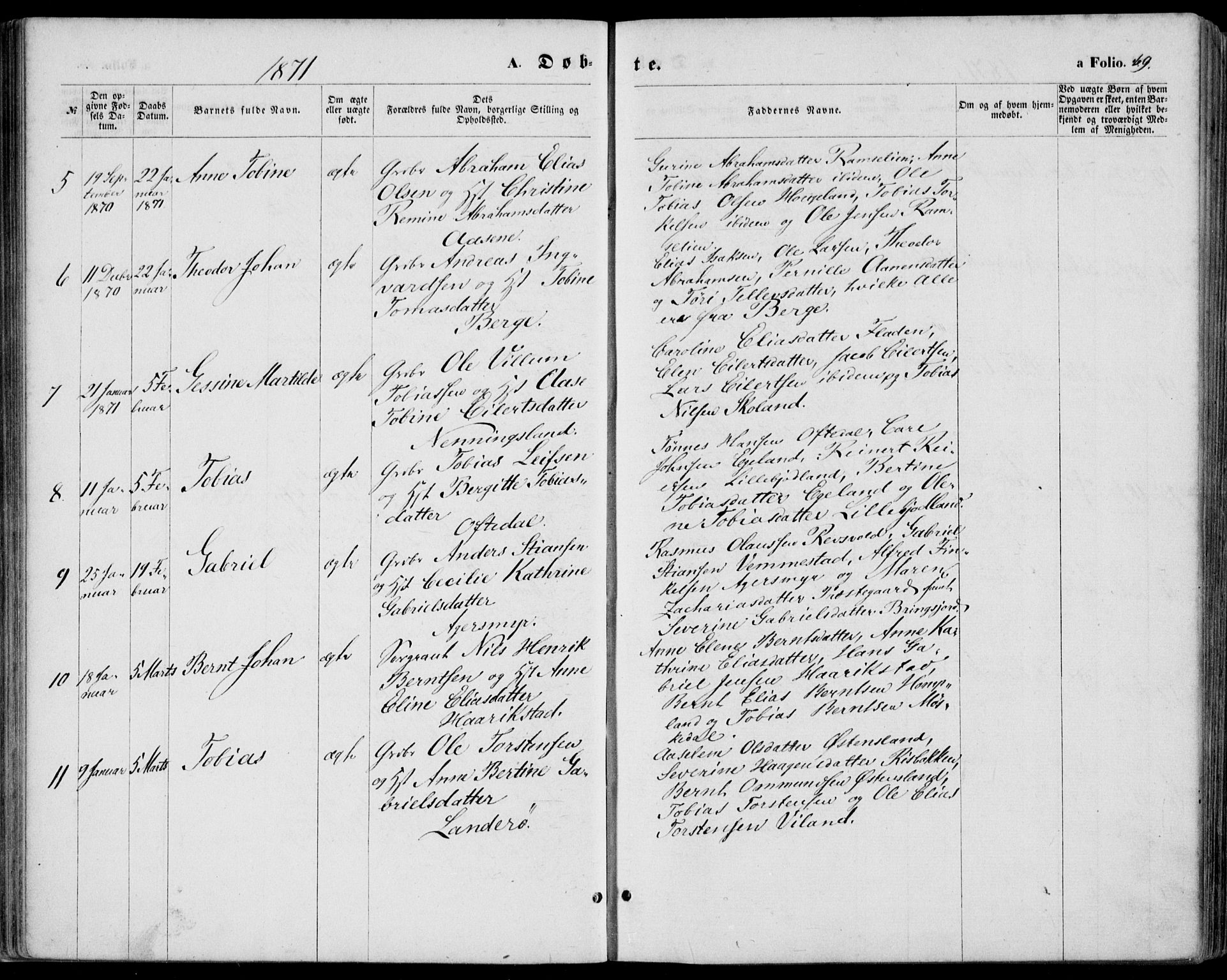Lyngdal sokneprestkontor, SAK/1111-0029/F/Fa/Fac/L0010: Parish register (official) no. A 10, 1865-1878, p. 69