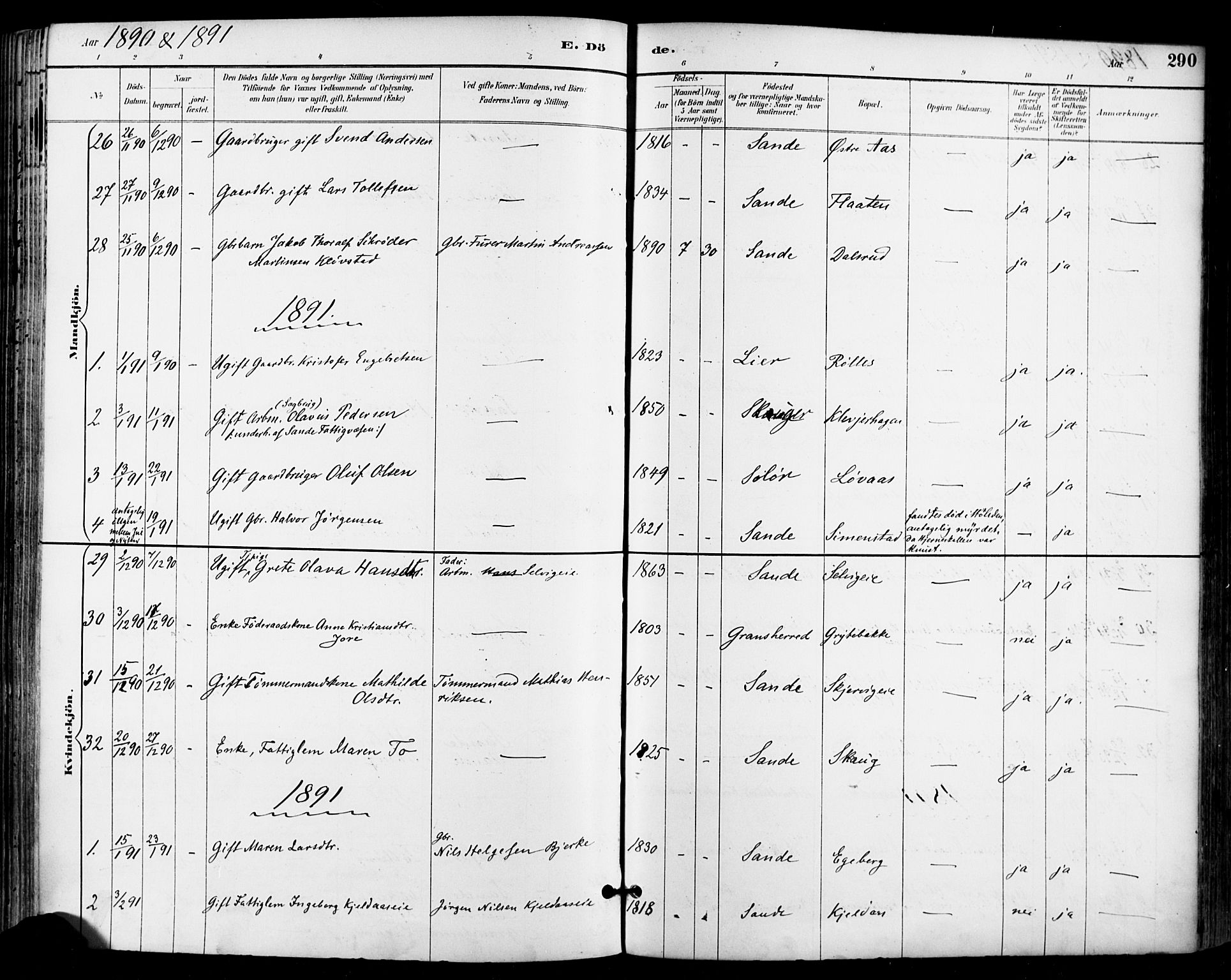 Sande Kirkebøker, SAKO/A-53/F/Fa/L0007: Parish register (official) no. 7, 1888-1903, p. 290