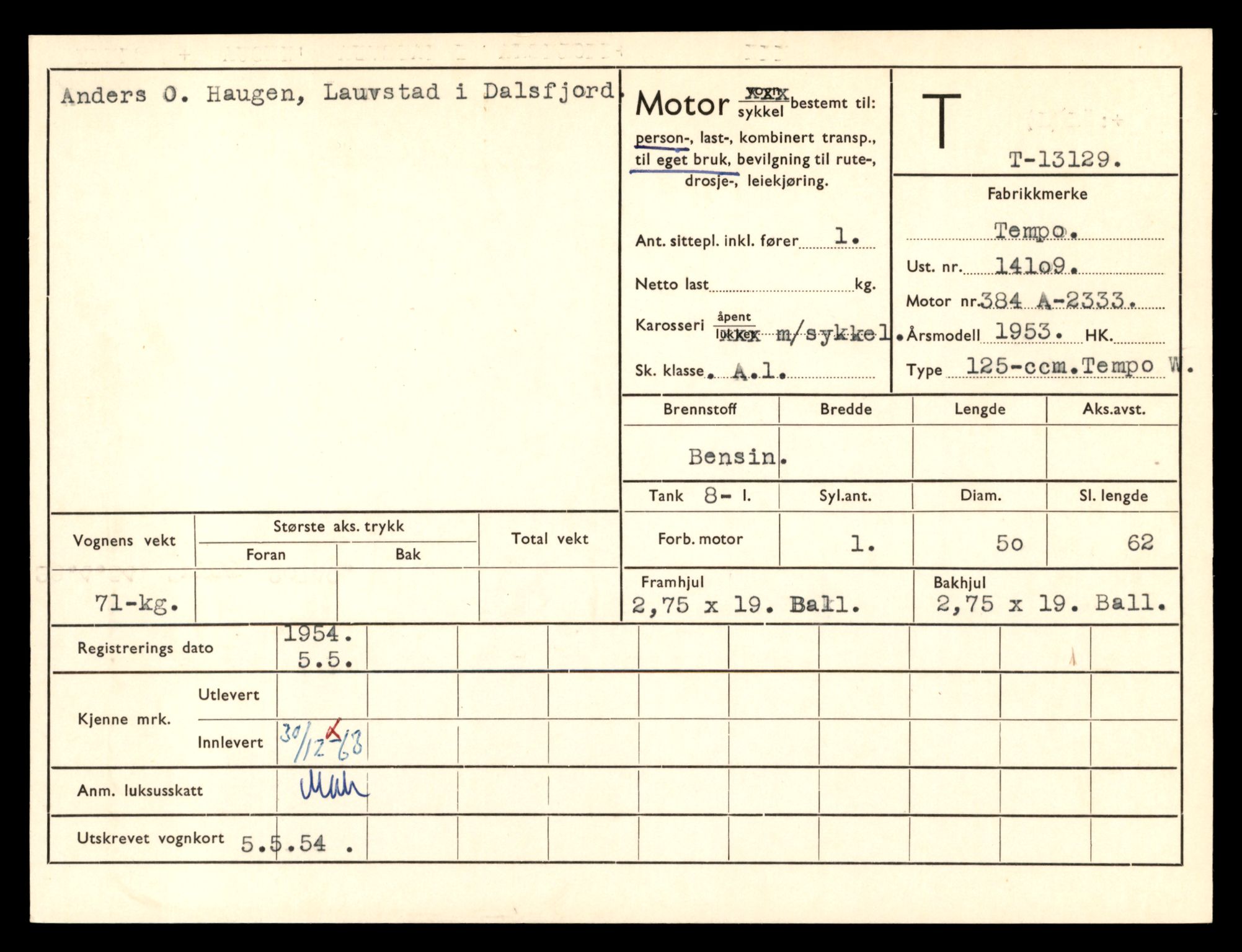 Møre og Romsdal vegkontor - Ålesund trafikkstasjon, SAT/A-4099/F/Fe/L0037: Registreringskort for kjøretøy T 13031 - T 13179, 1927-1998, p. 1989