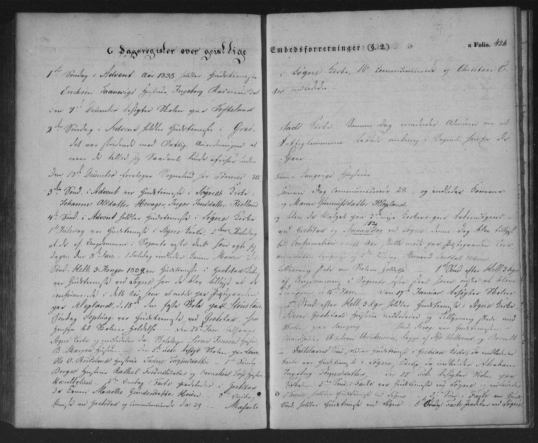 Søgne sokneprestkontor, SAK/1111-0037/F/Fa/Fab/L0009: Parish register (official) no. A 9, 1838-1853, p. 426
